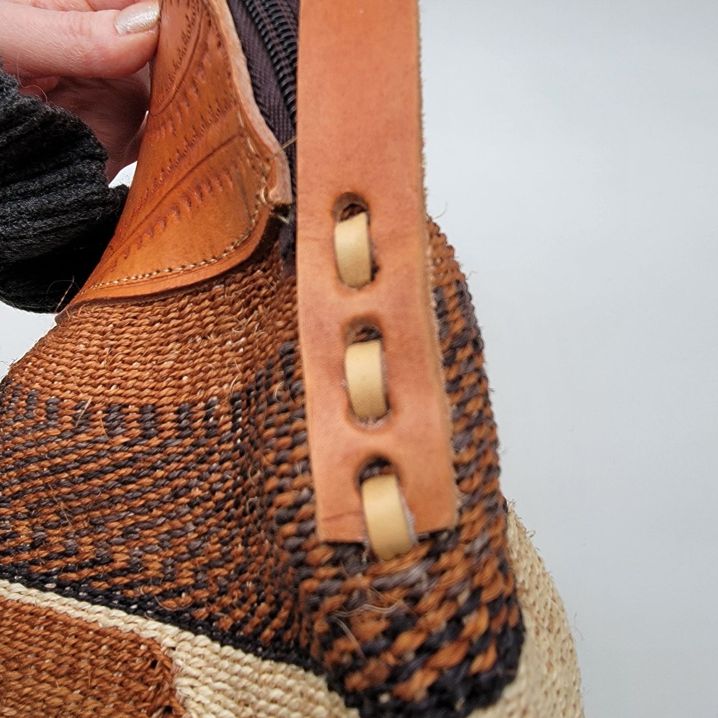 Woven Sisal Fiber & Leather Kenya Bucket Purse