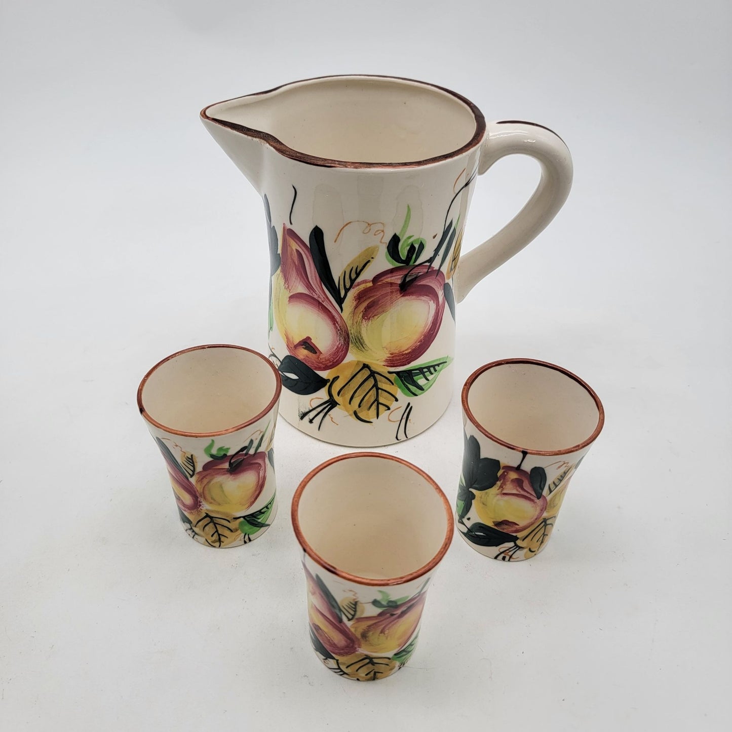 Vintage Nasco Pitcher & 3 Cup Set Floral Made In Japan