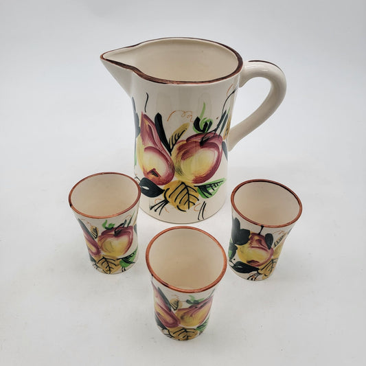 Vintage Nasco Pitcher & 3 Cup Set Floral Made In Japan