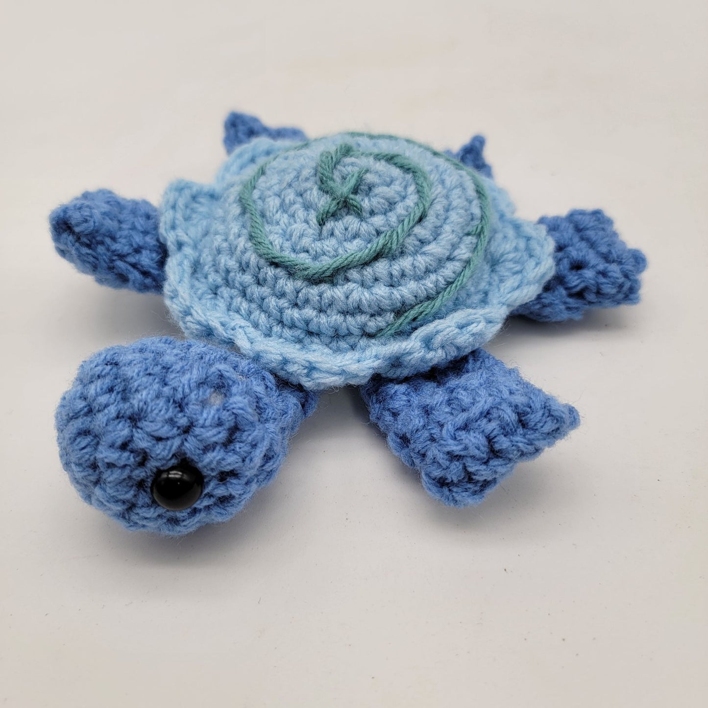 Hand-Crocheted Turtle Light Blue/Blue with Grey Spiral