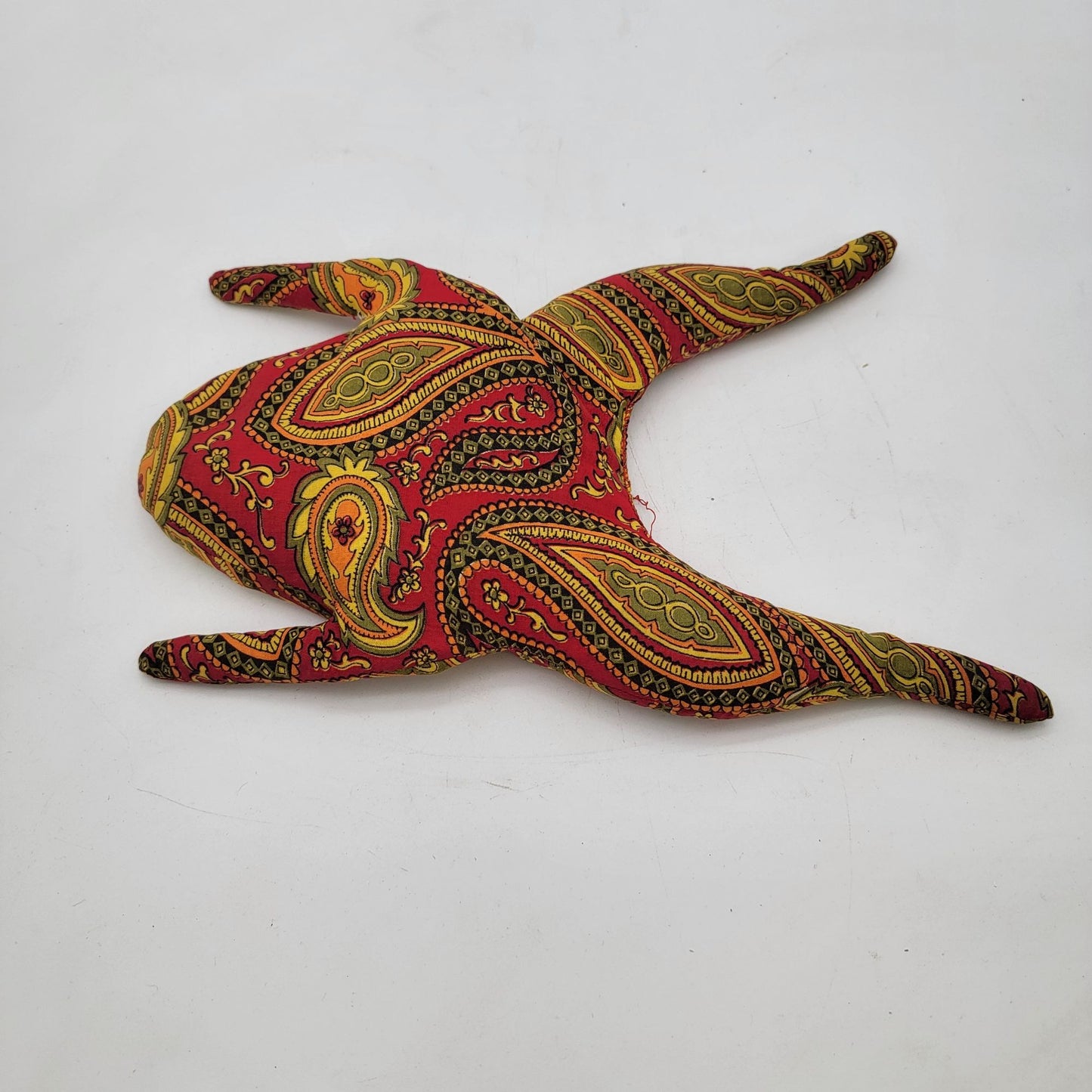 Vintage Handmade Paisley Fabric Frog With Googly Eyes