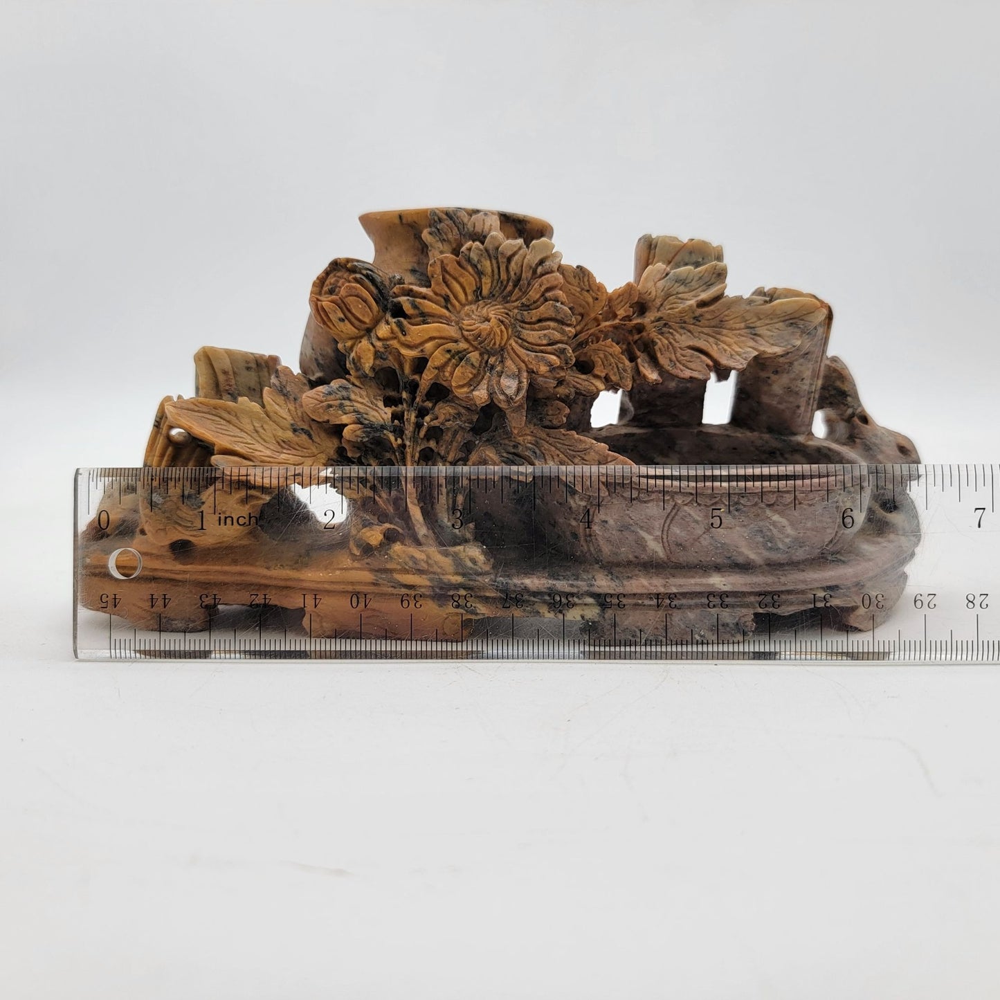 Hand-Carved Soapstone Floral Vase Sculpture