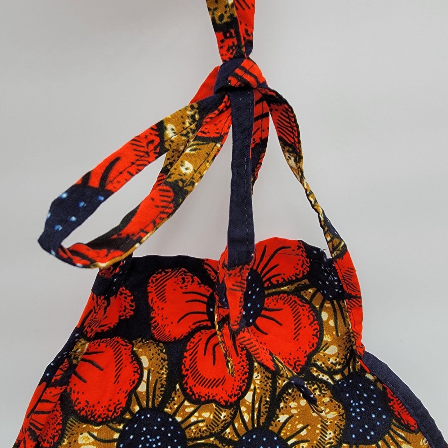 Vintage Floral Fabric Full Bib Apron With Bright Red & Gold Flowers