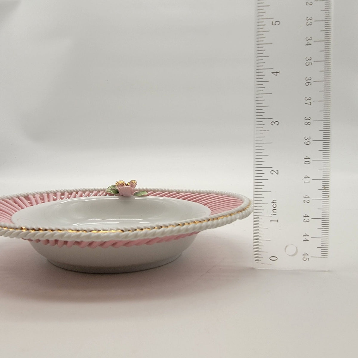 1950s Kasuga Ware Pink Lattice Porcelain Rose Dish
