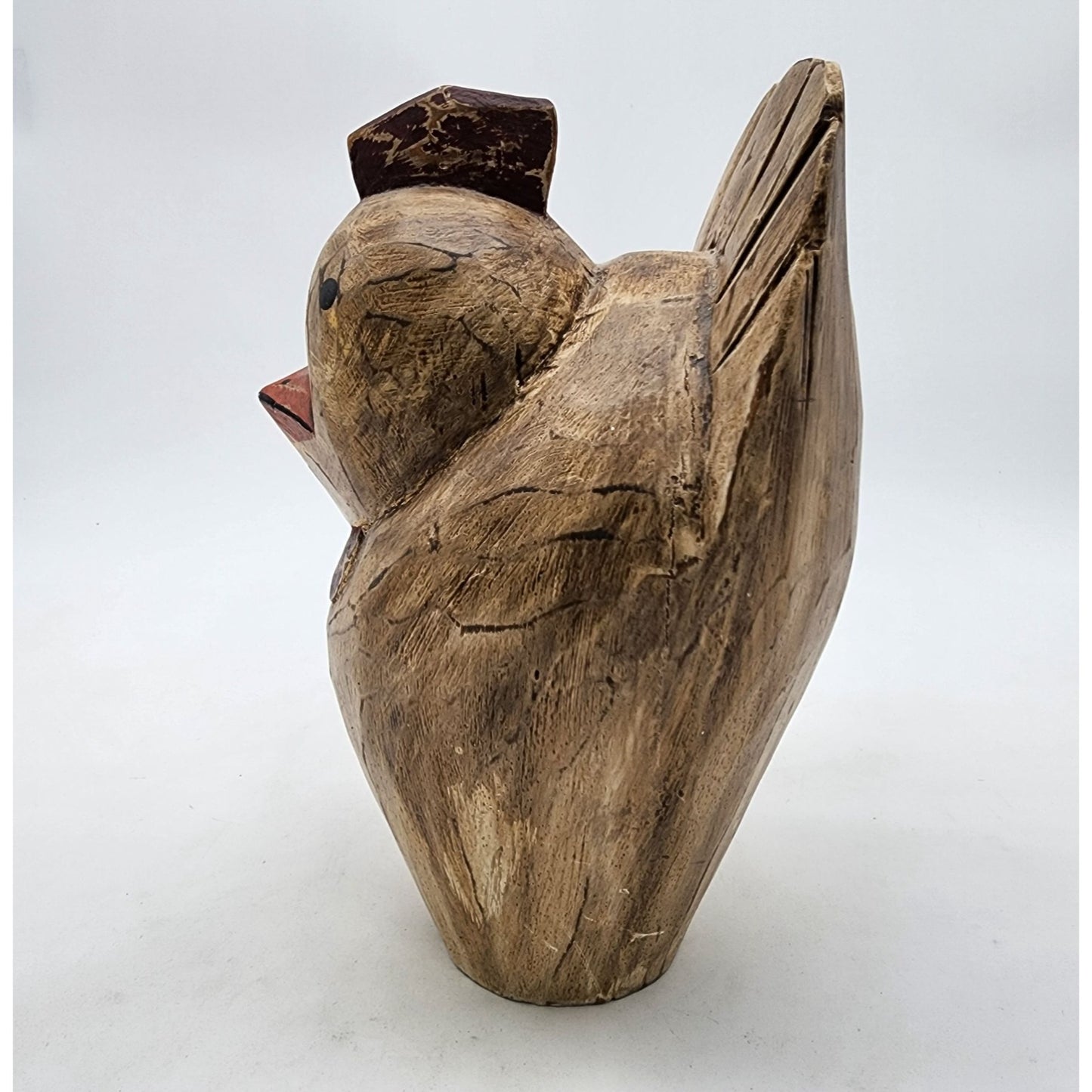 Hand Carved Wooden Rooster Chicken Sculpture
