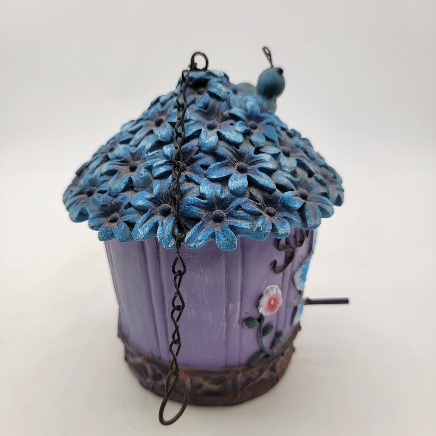 Whimsical Floral "Sweet Home" Birdhouse With Chain & Caterpillar Decoration