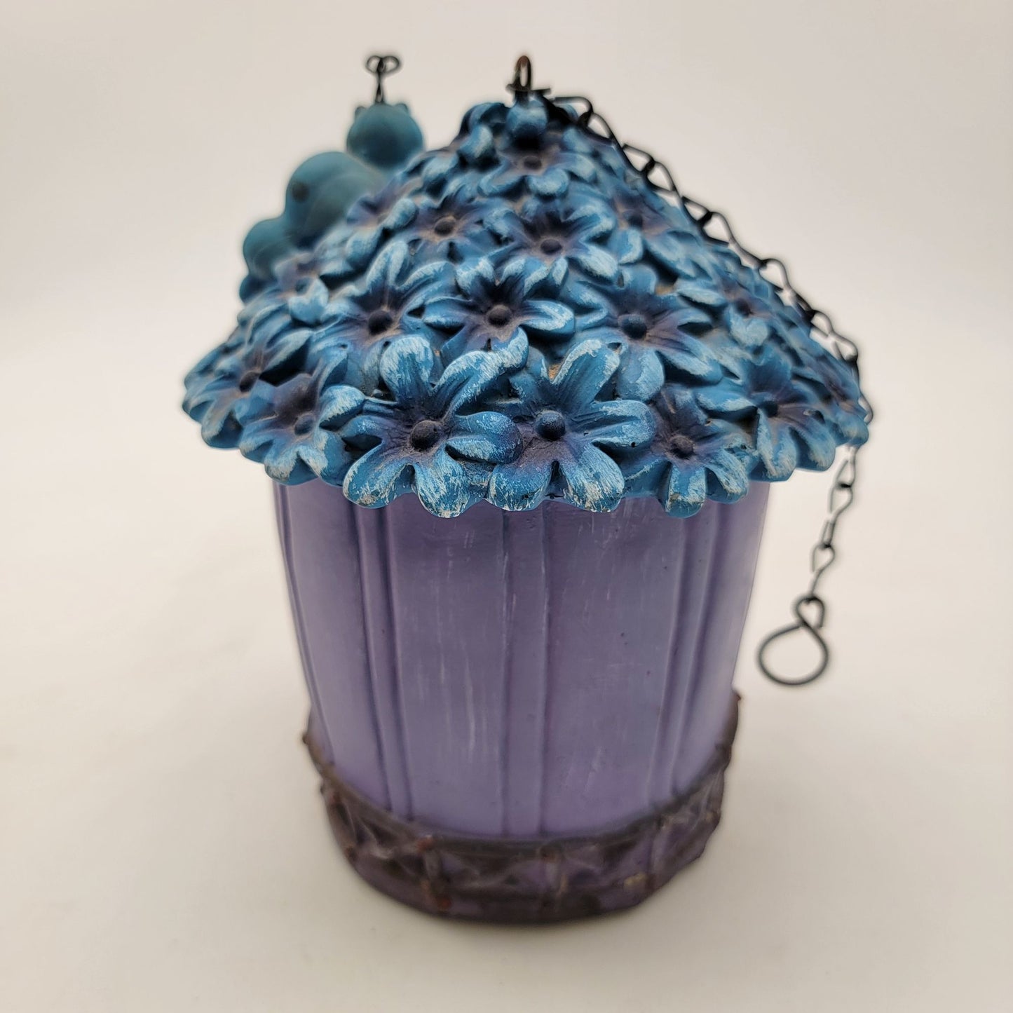 Whimsical Floral "Sweet Home" Birdhouse With Chain & Caterpillar Decoration