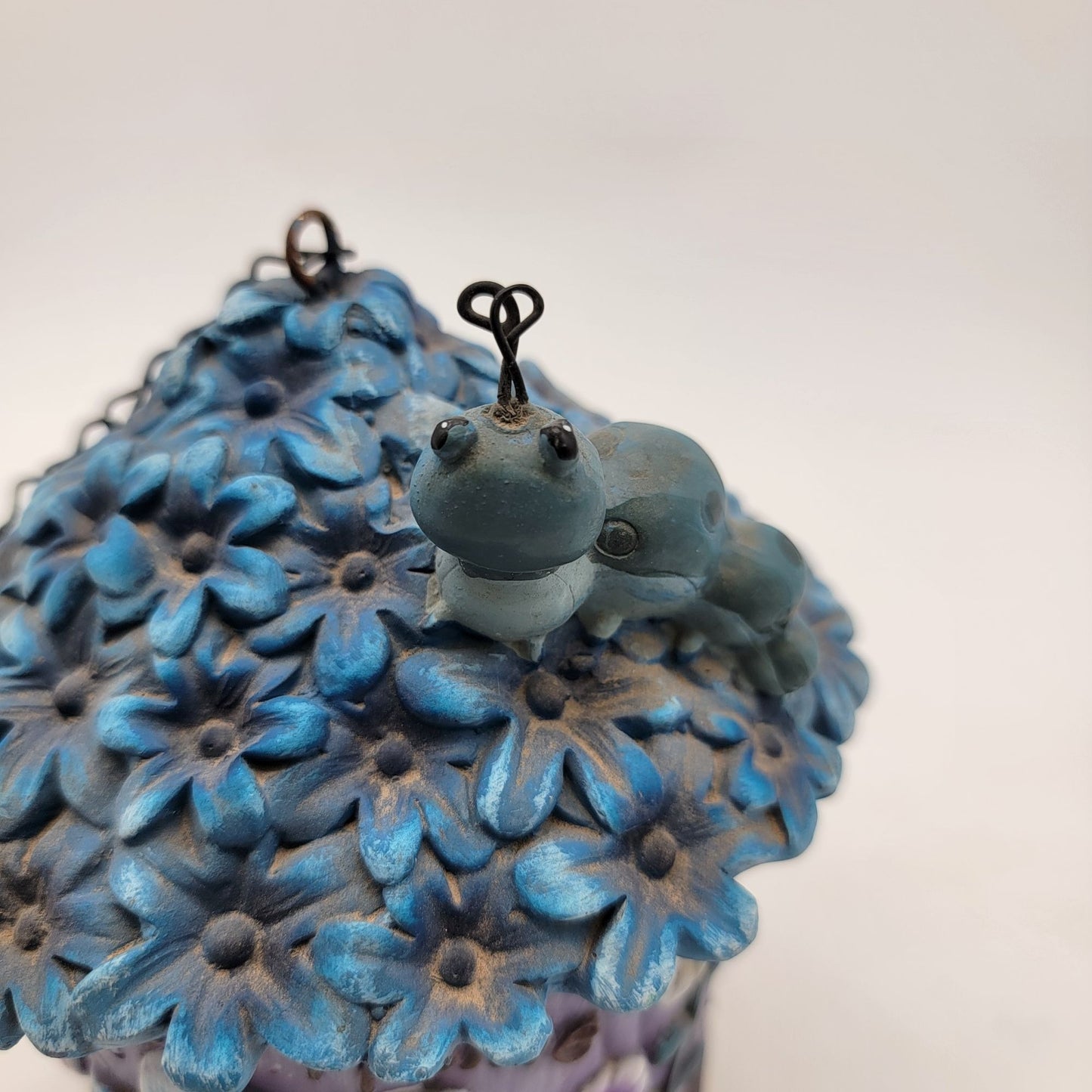 Whimsical Floral "Sweet Home" Birdhouse With Chain & Caterpillar Decoration