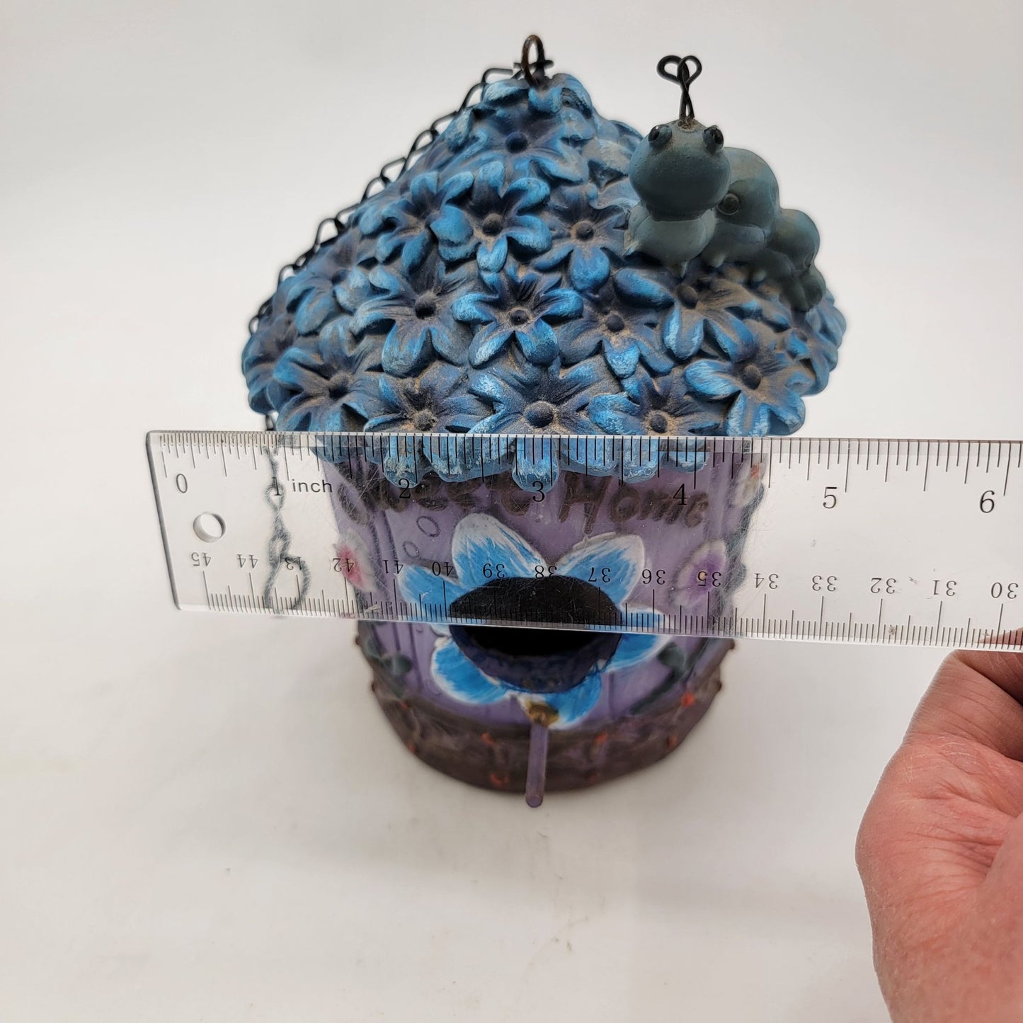 Whimsical Floral "Sweet Home" Birdhouse With Chain & Caterpillar Decoration