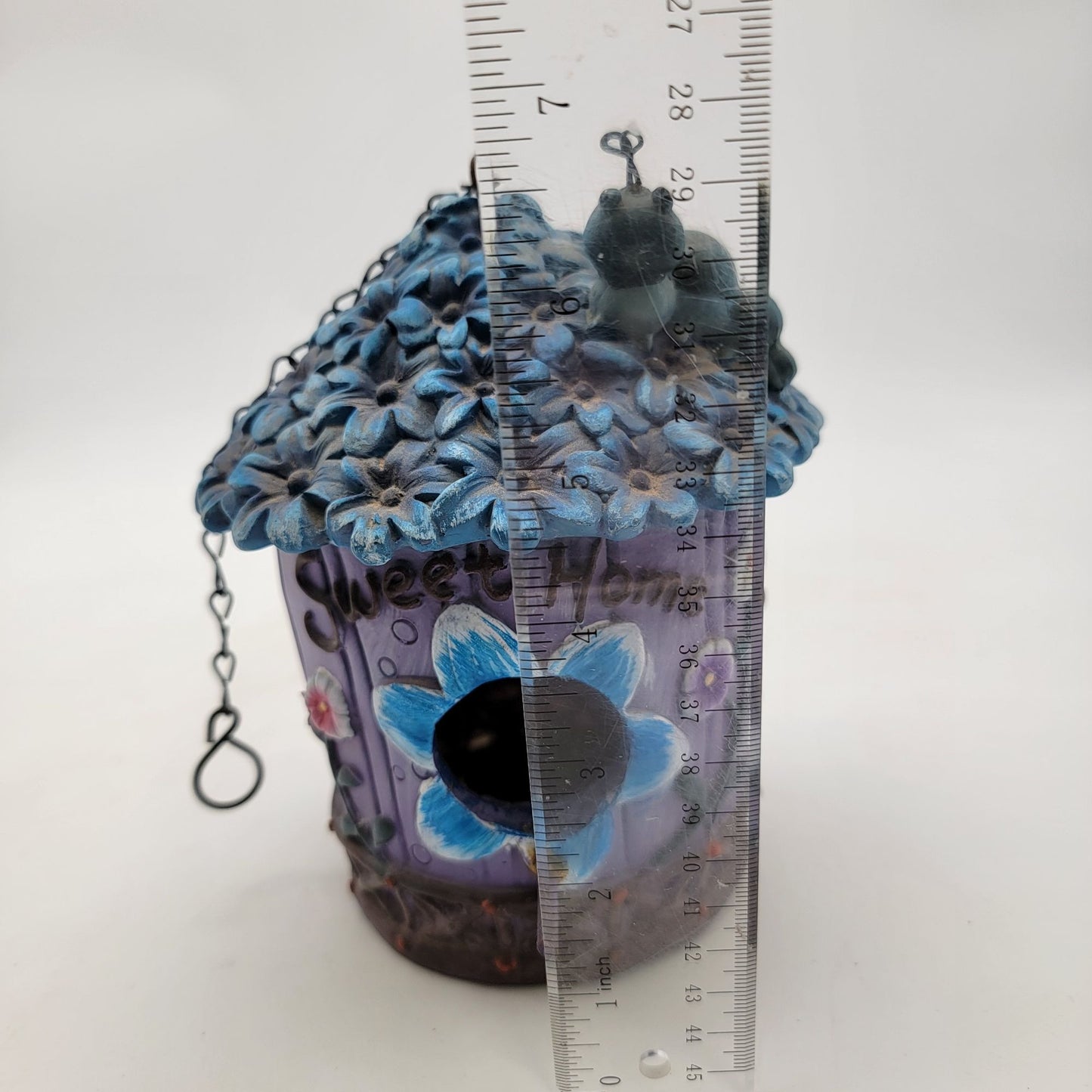 Whimsical Floral "Sweet Home" Birdhouse With Chain & Caterpillar Decoration