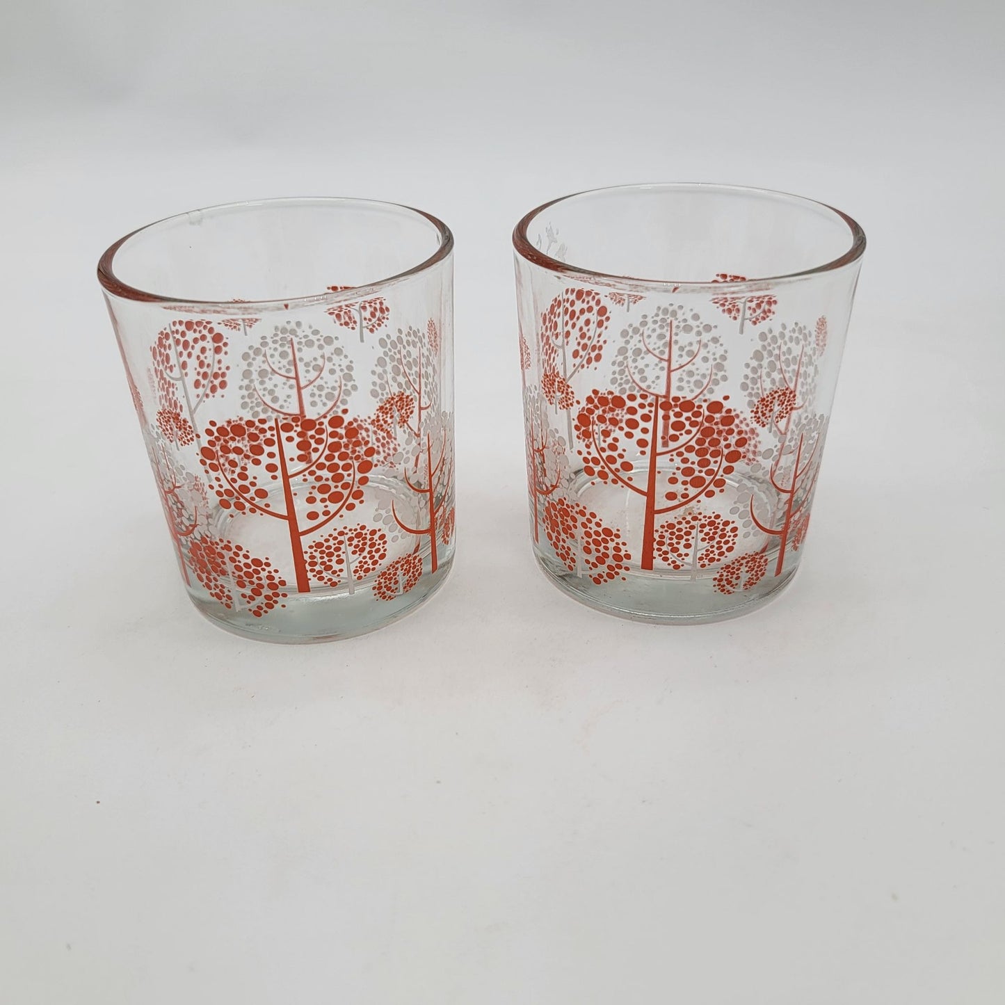 Vintage 1960s Set Of 2 Glass Tumblers With Orange & White Tree Pattern