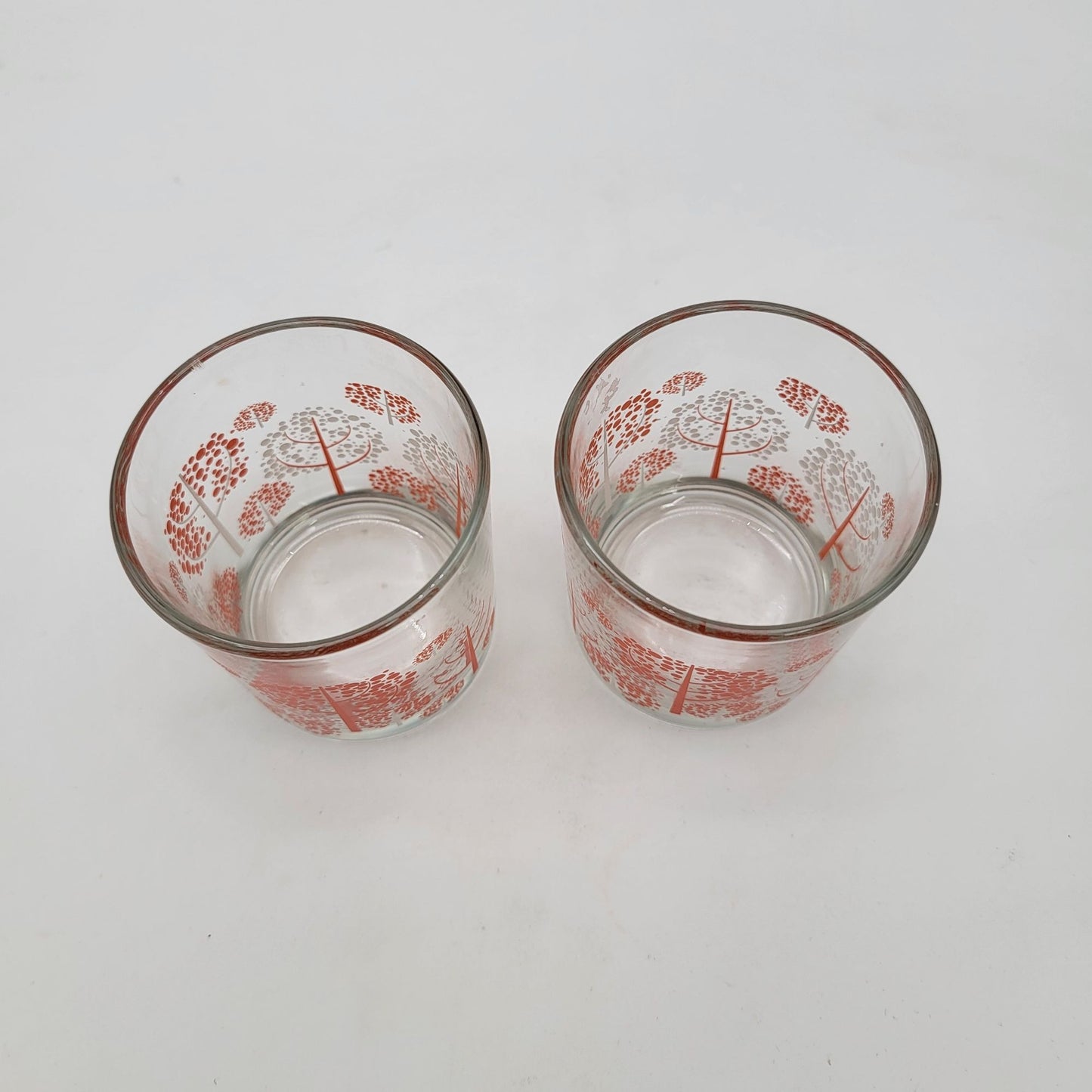 Vintage 1960s Set Of 2 Glass Tumblers With Orange & White Tree Pattern