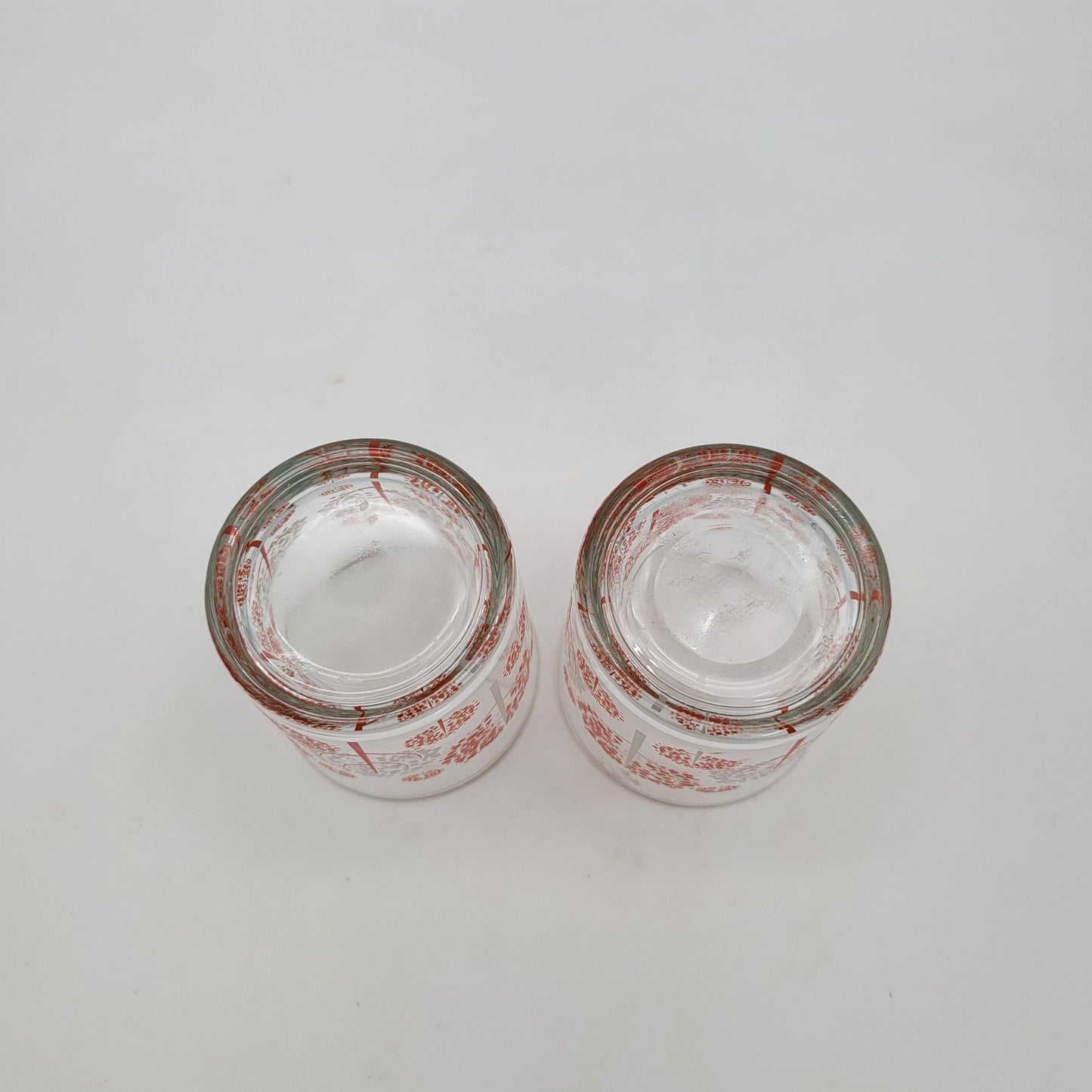 Vintage 1960s Set Of 2 Glass Tumblers With Orange & White Tree Pattern