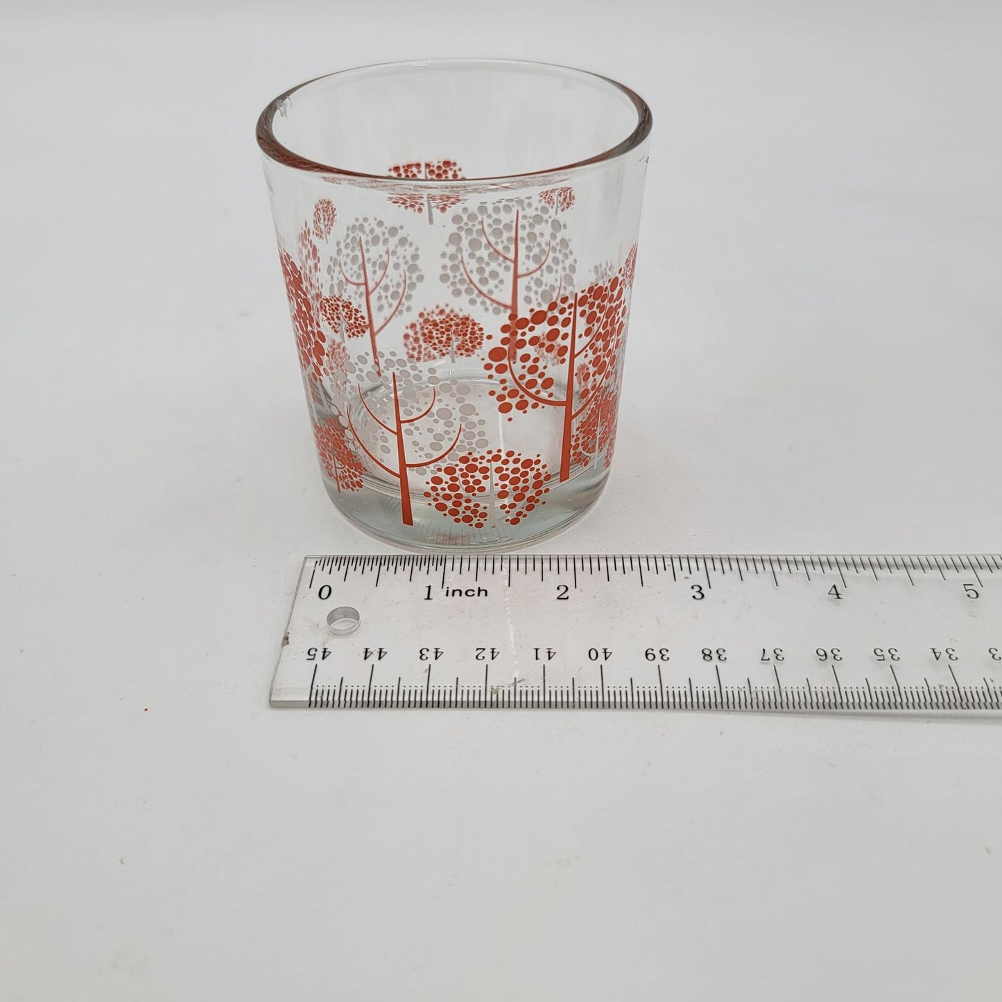 Vintage 1960s Set Of 2 Glass Tumblers With Orange & White Tree Pattern