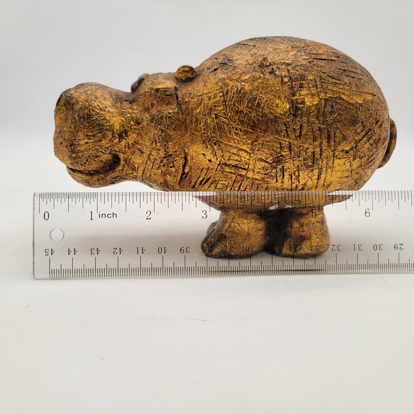 Vintage Gold-Toned Textured Hippo Figurine