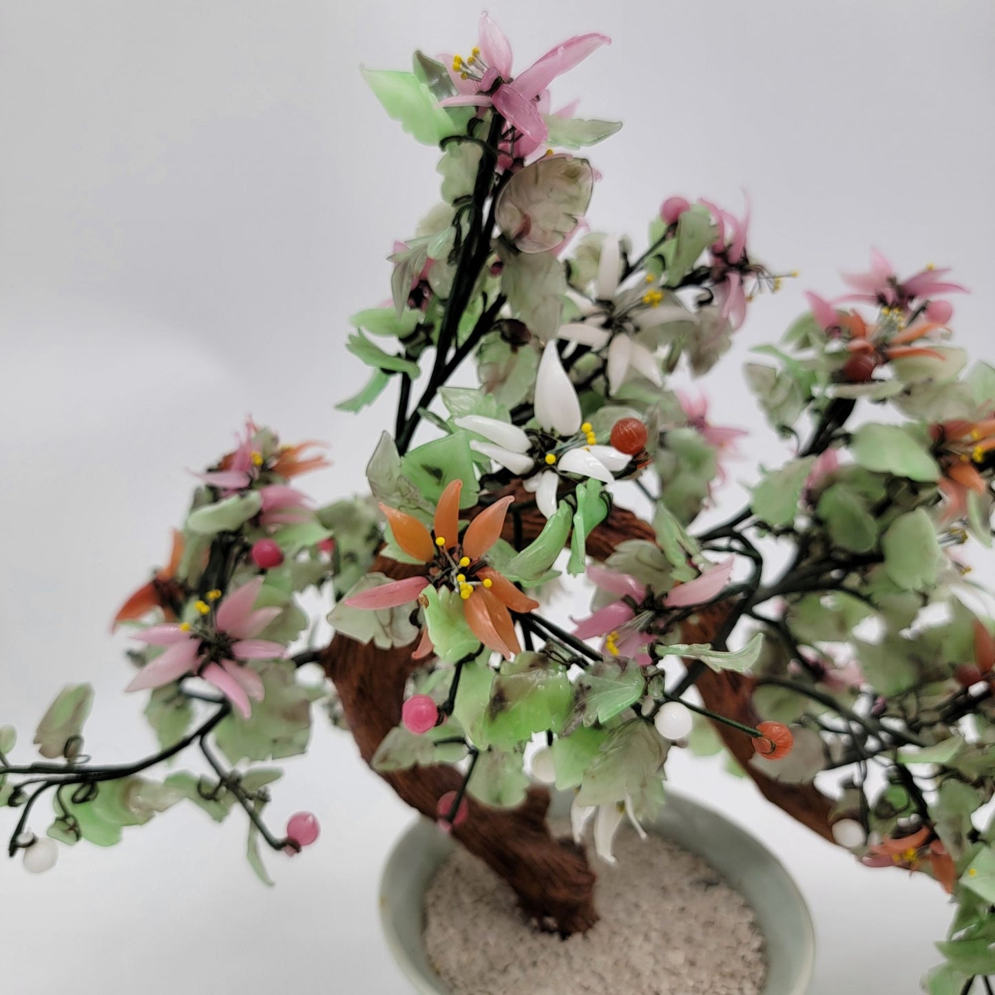 Vintage Jade Glass Bonsai Tree In Celadon Pot