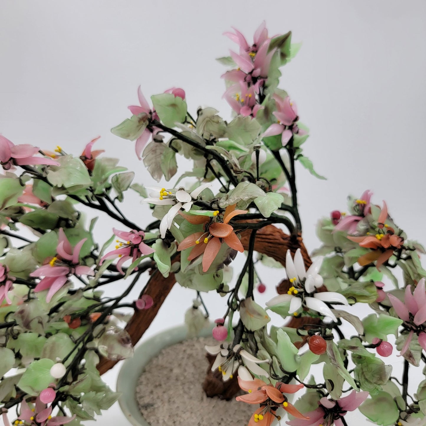 Vintage Jade Glass Bonsai Tree In Celadon Pot