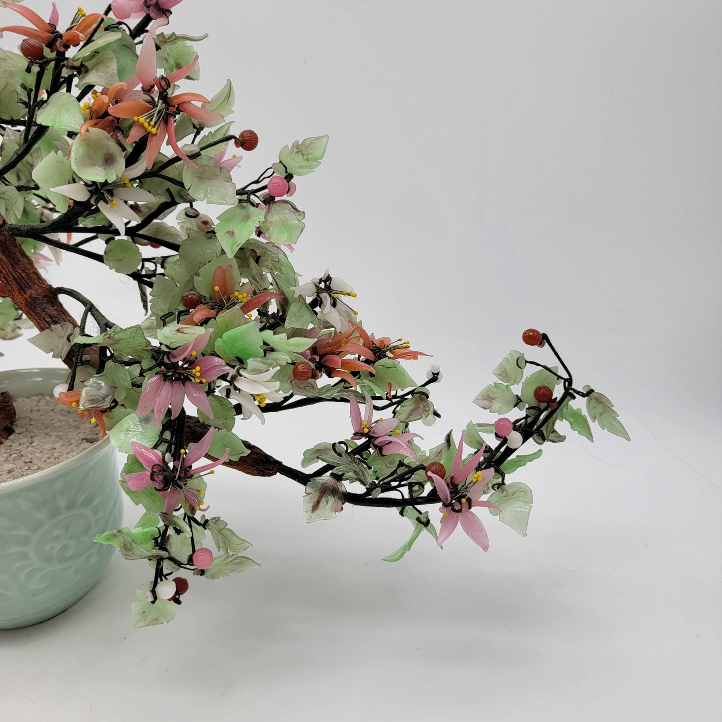 Vintage Jade Glass Bonsai Tree In Celadon Pot