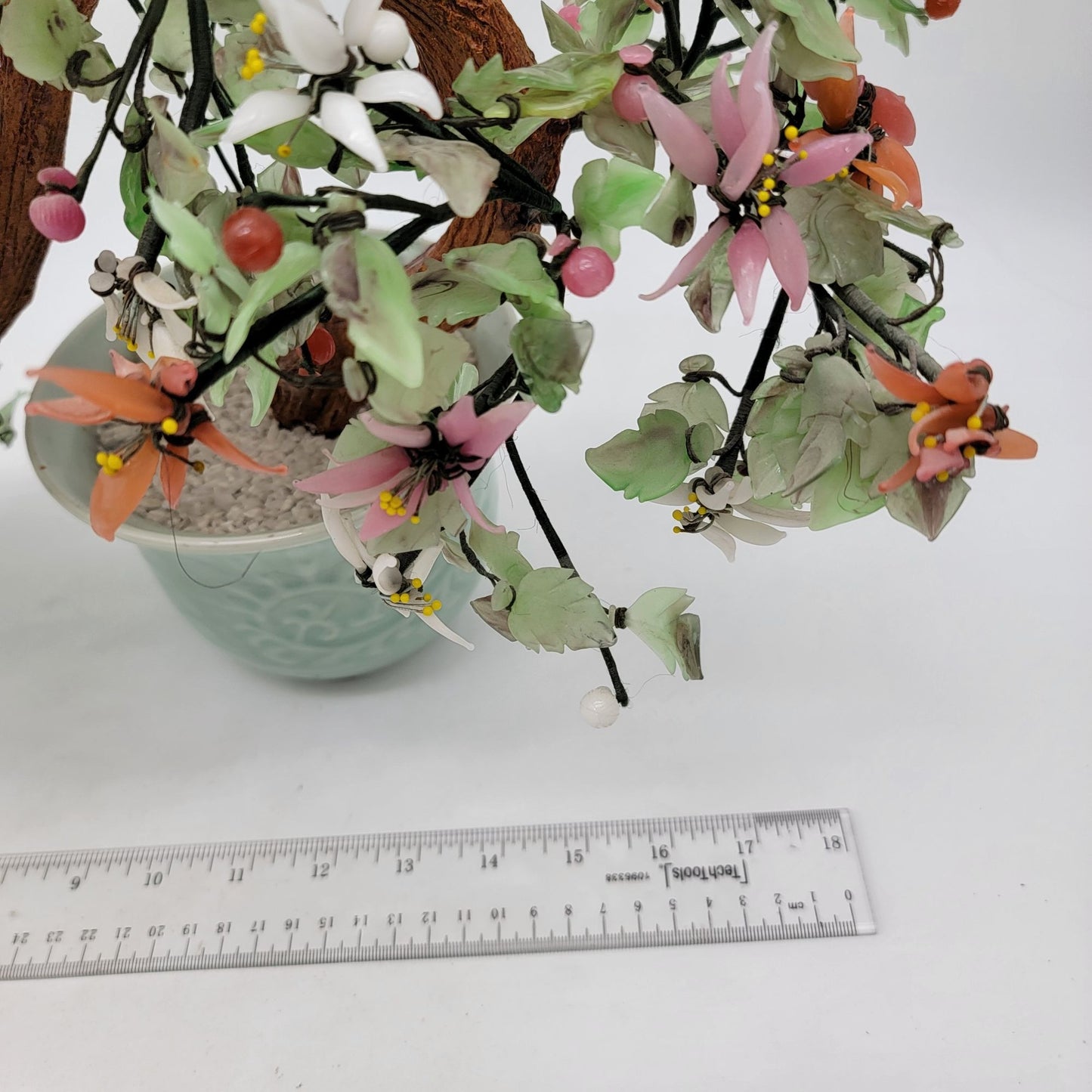 Vintage Jade Glass Bonsai Tree In Celadon Pot