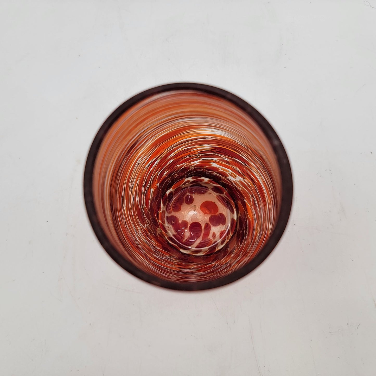 Hand-Blown Glass Vase With Swirled Amber & Red Pattern