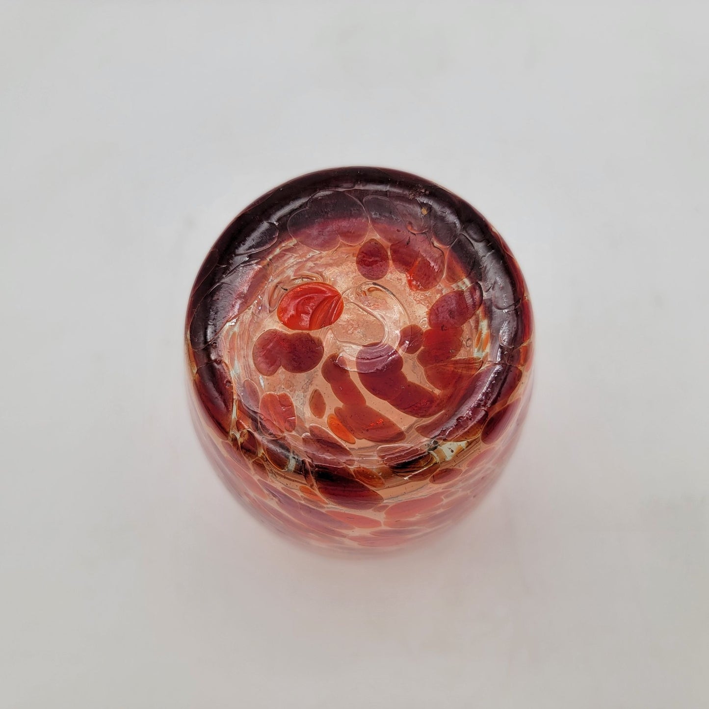 Hand-Blown Glass Vase With Swirled Amber & Red Pattern