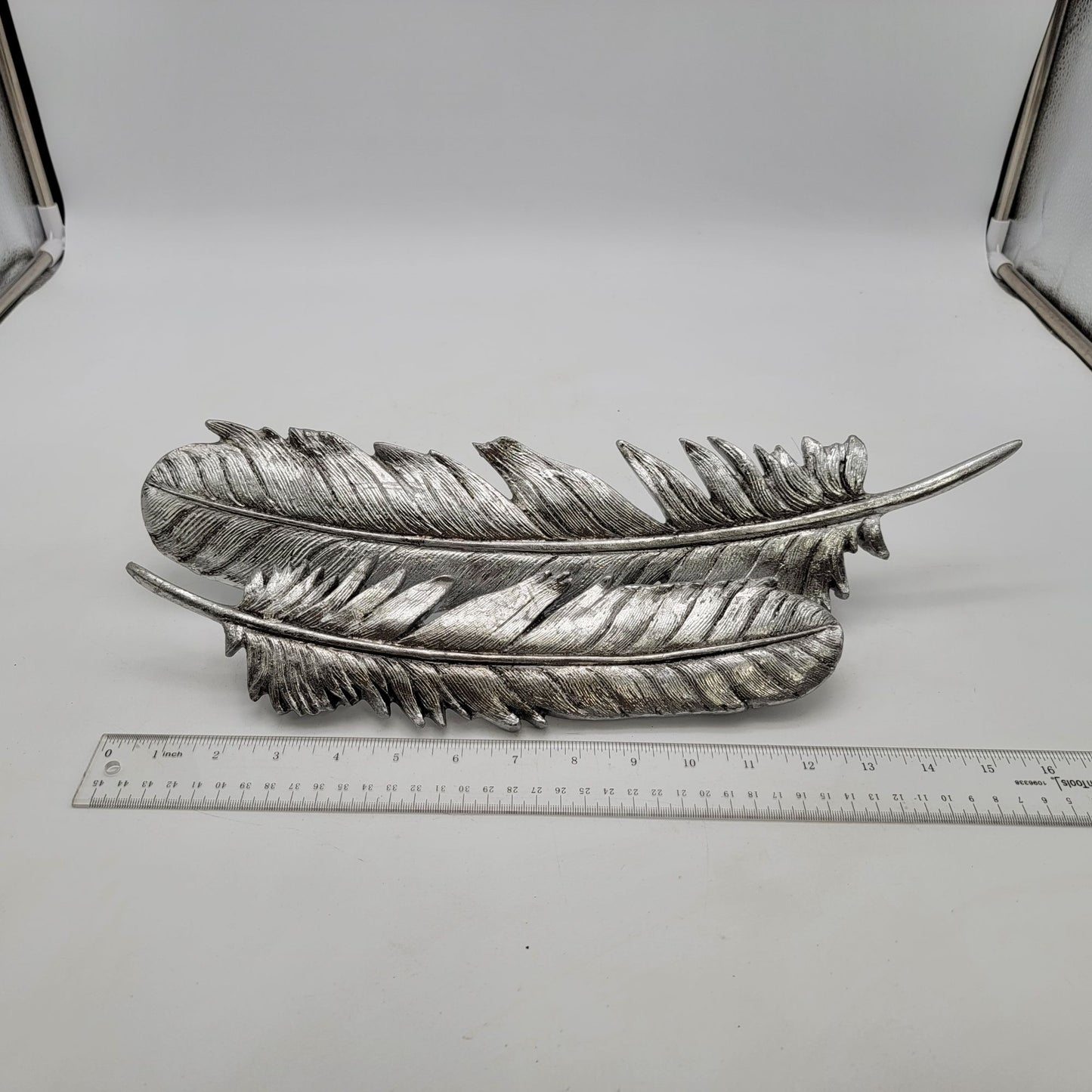 Silver Feather Wall Hangings or Table Decor Set of 2