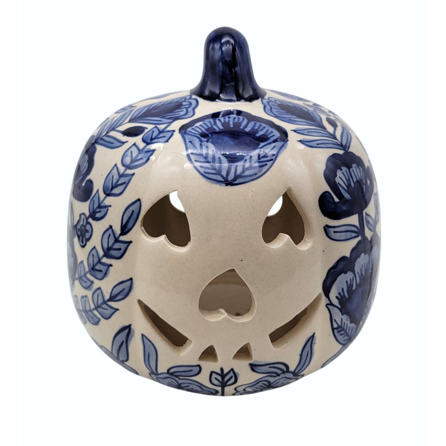 Talavera Style Halloween Pumpkin Jack-O-Lantern Blue and White