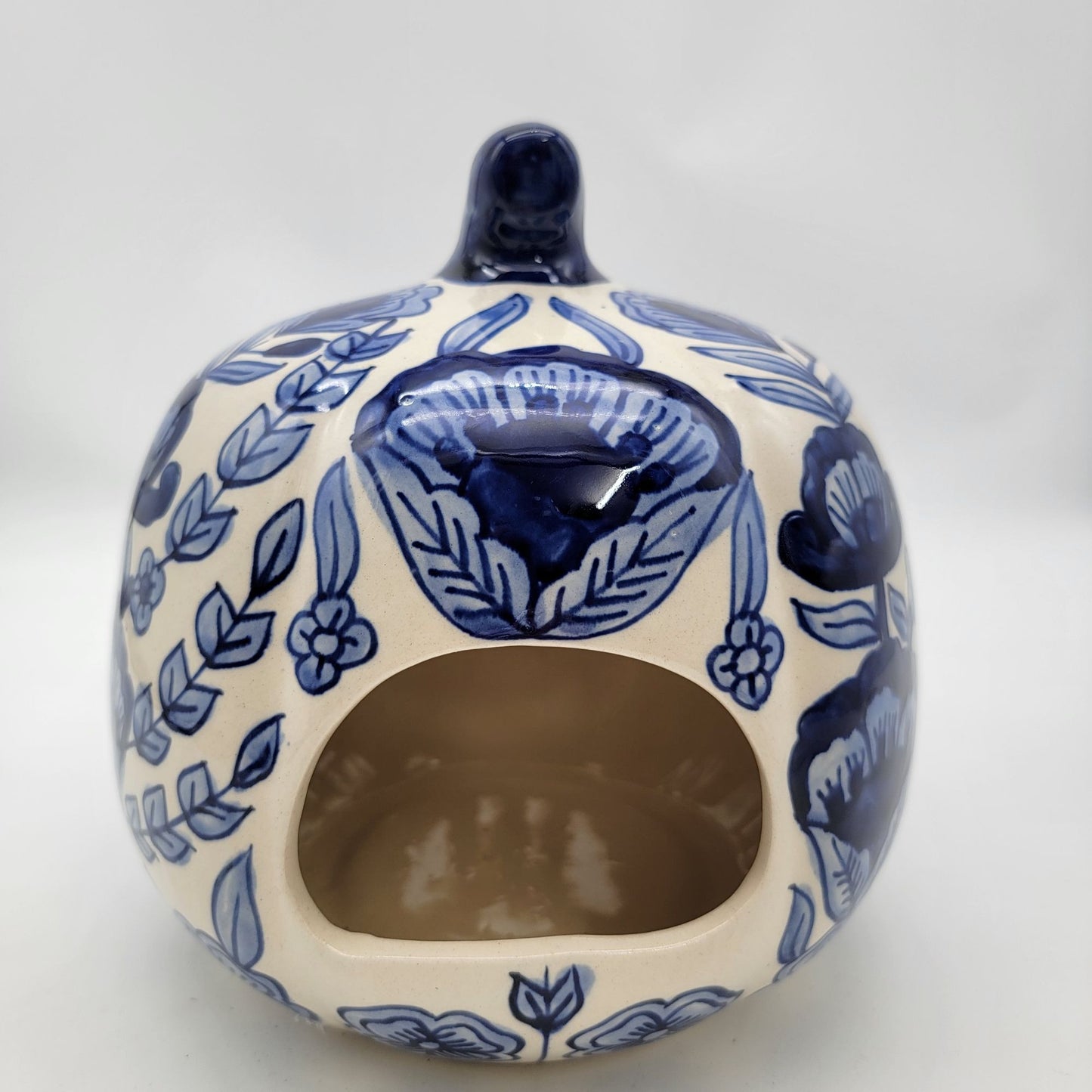 Talavera Style Halloween Pumpkin Jack-O-Lantern Blue and White