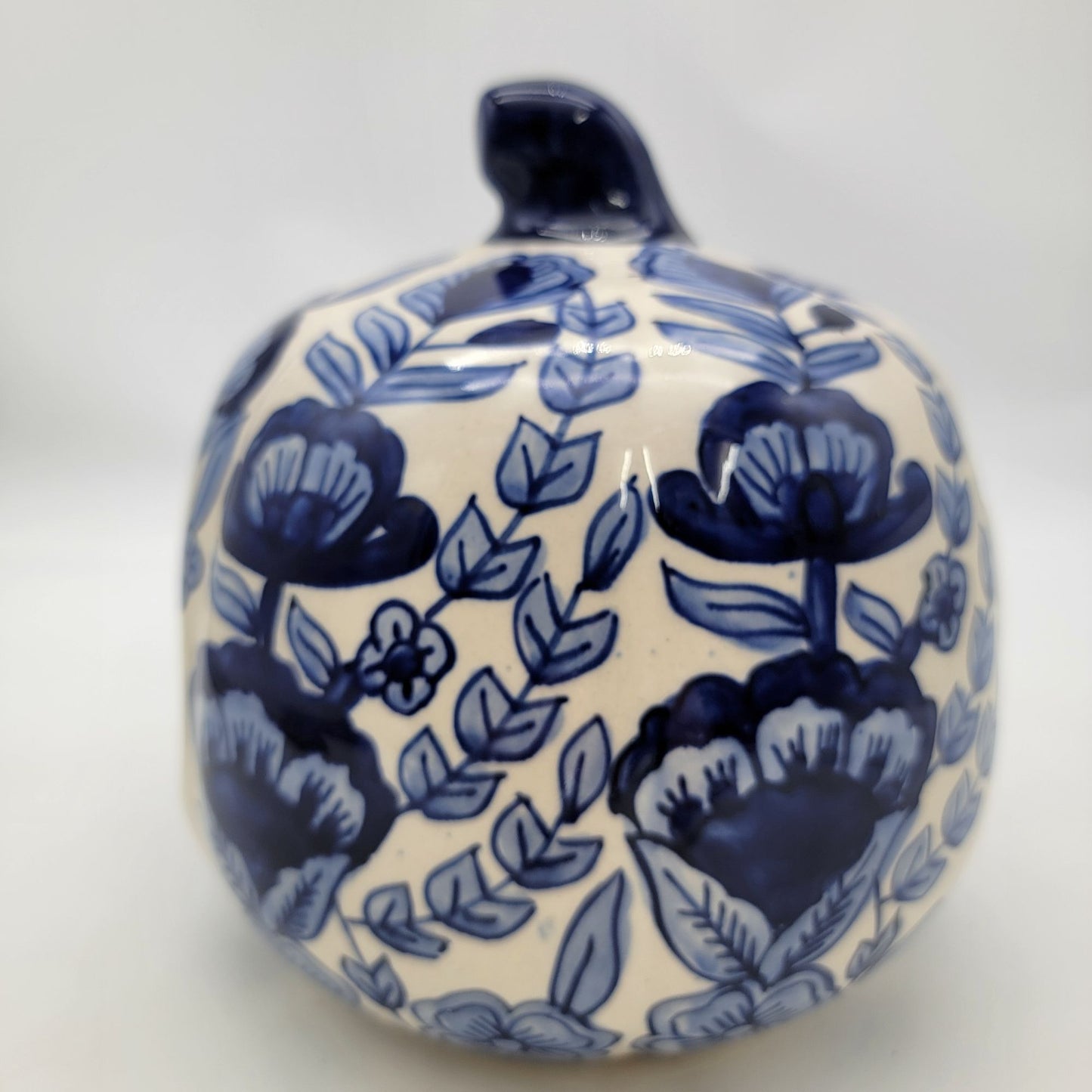 Talavera Style Halloween Pumpkin Jack-O-Lantern Blue and White