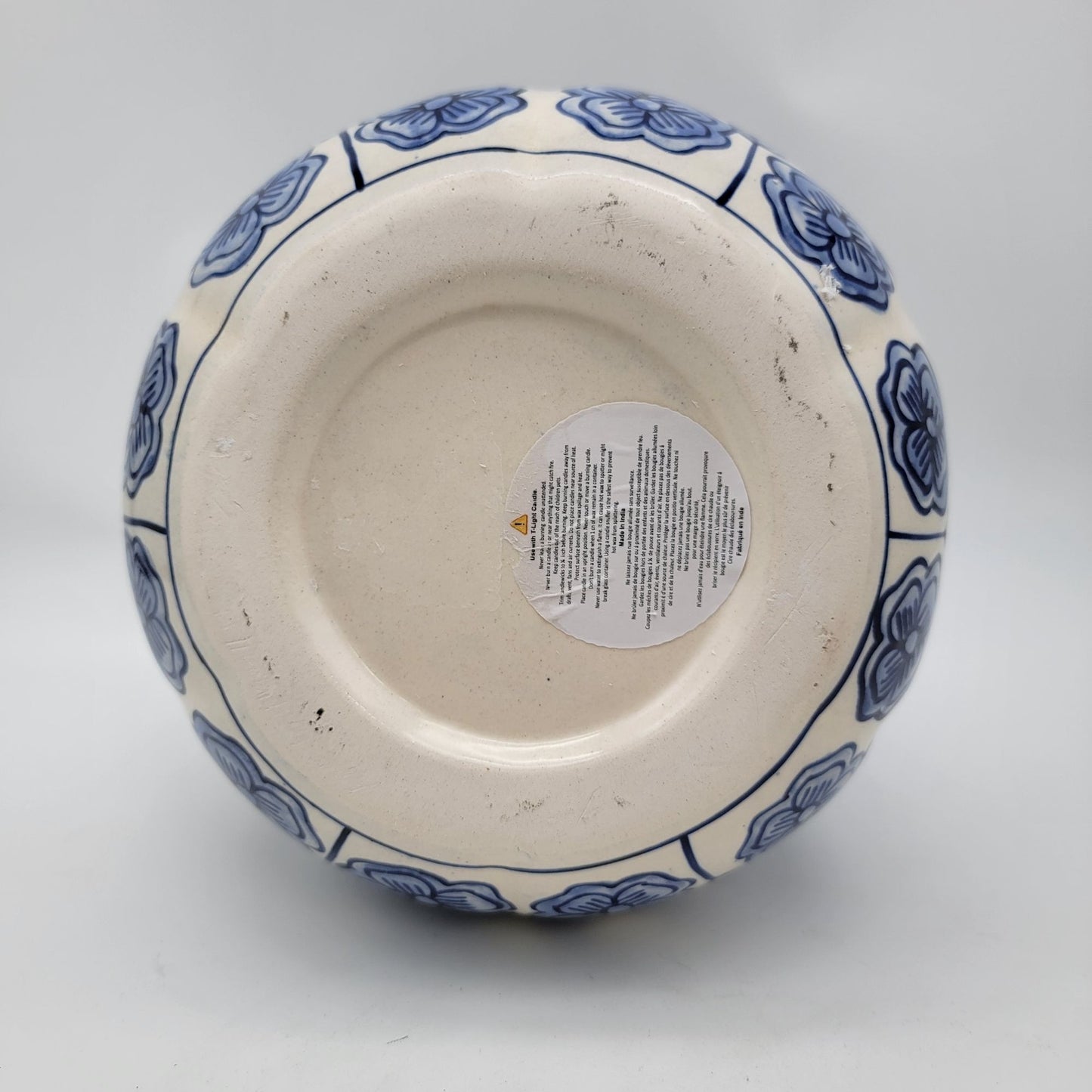 Talavera Style Halloween Pumpkin Jack-O-Lantern Blue and White