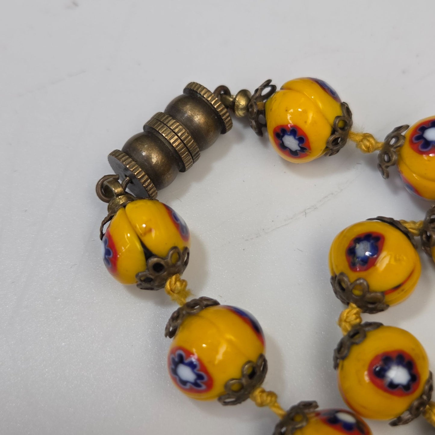Vintage Yellow Venetian Millefiori Glass Beaded Necklace 27.5"