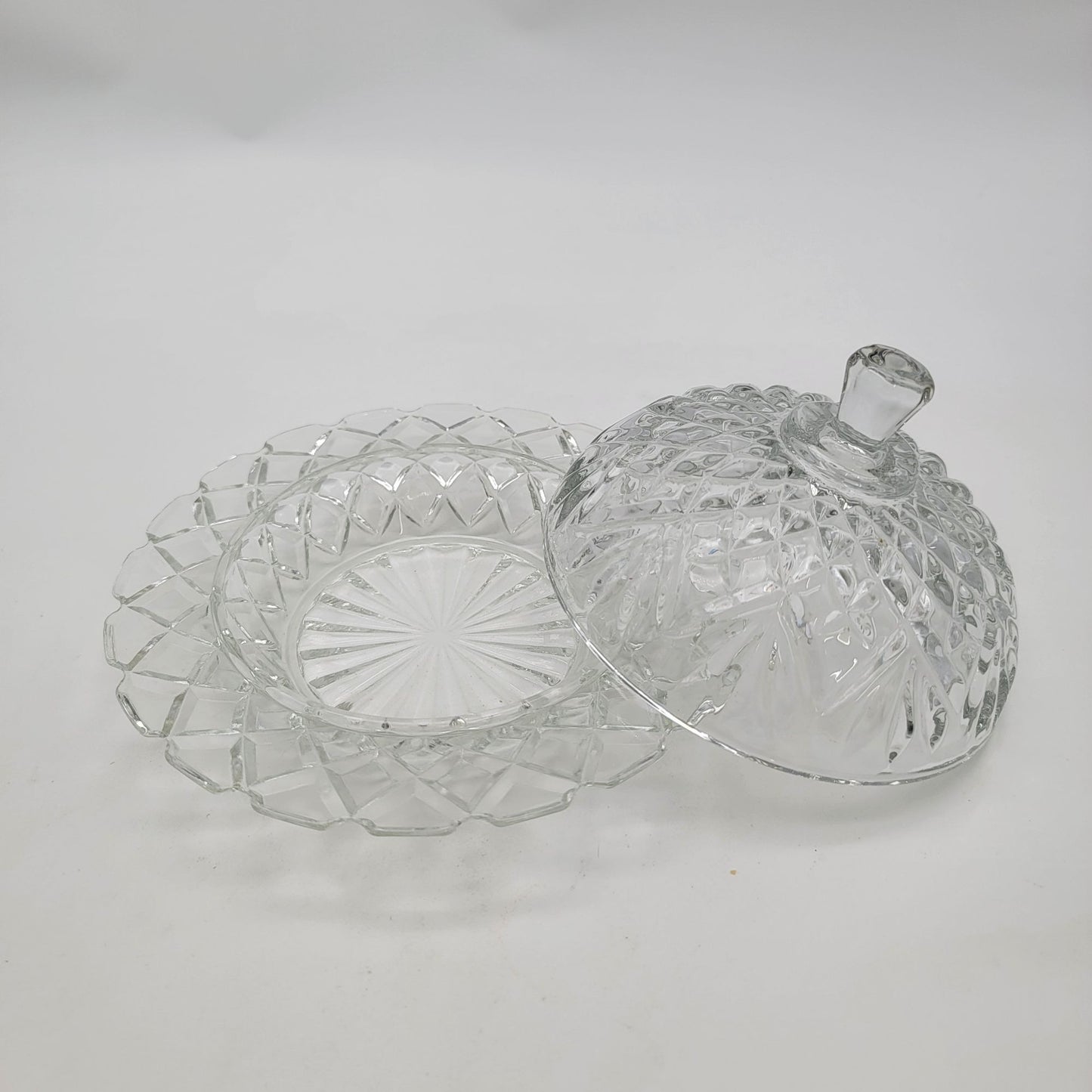 Vintage Anchor Hocking Prescut Clear Glass Butter Dish With Lid