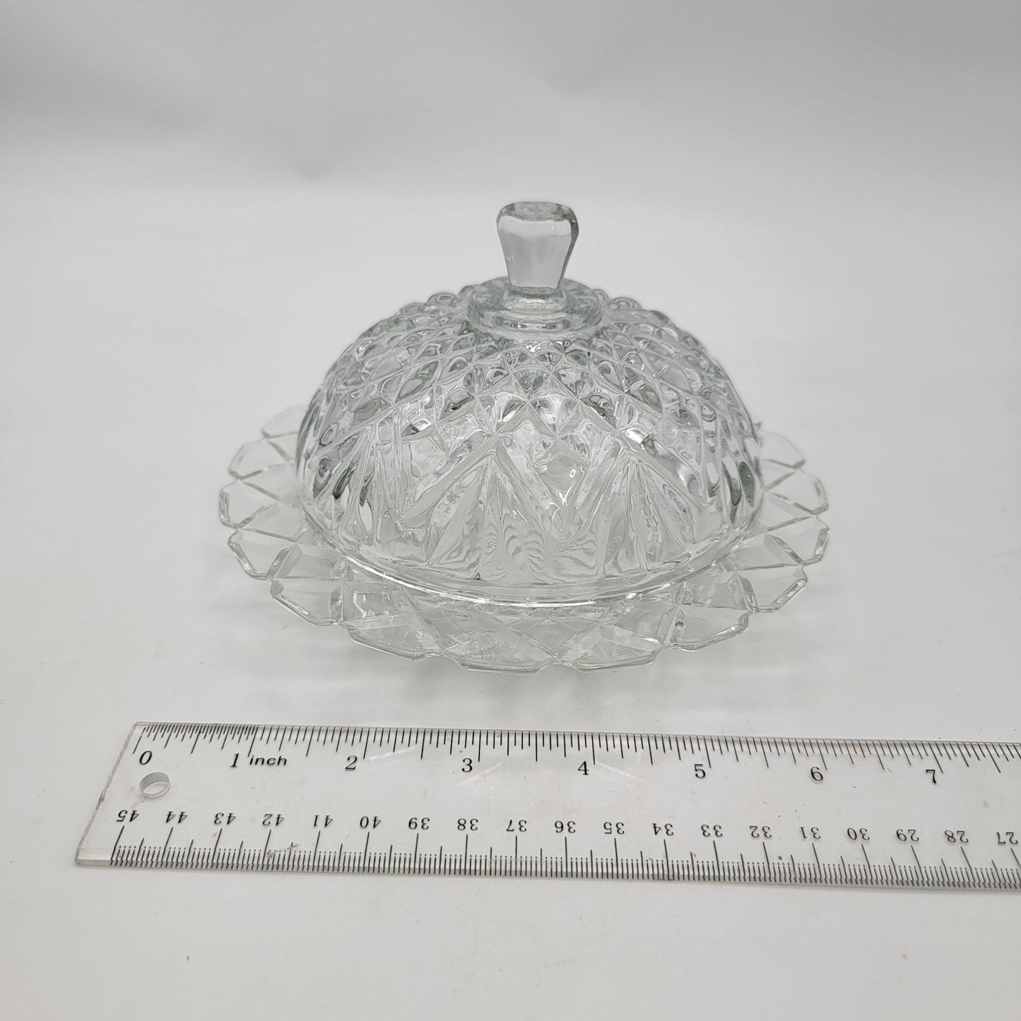 Vintage Anchor Hocking Prescut Clear Glass Butter Dish With Lid