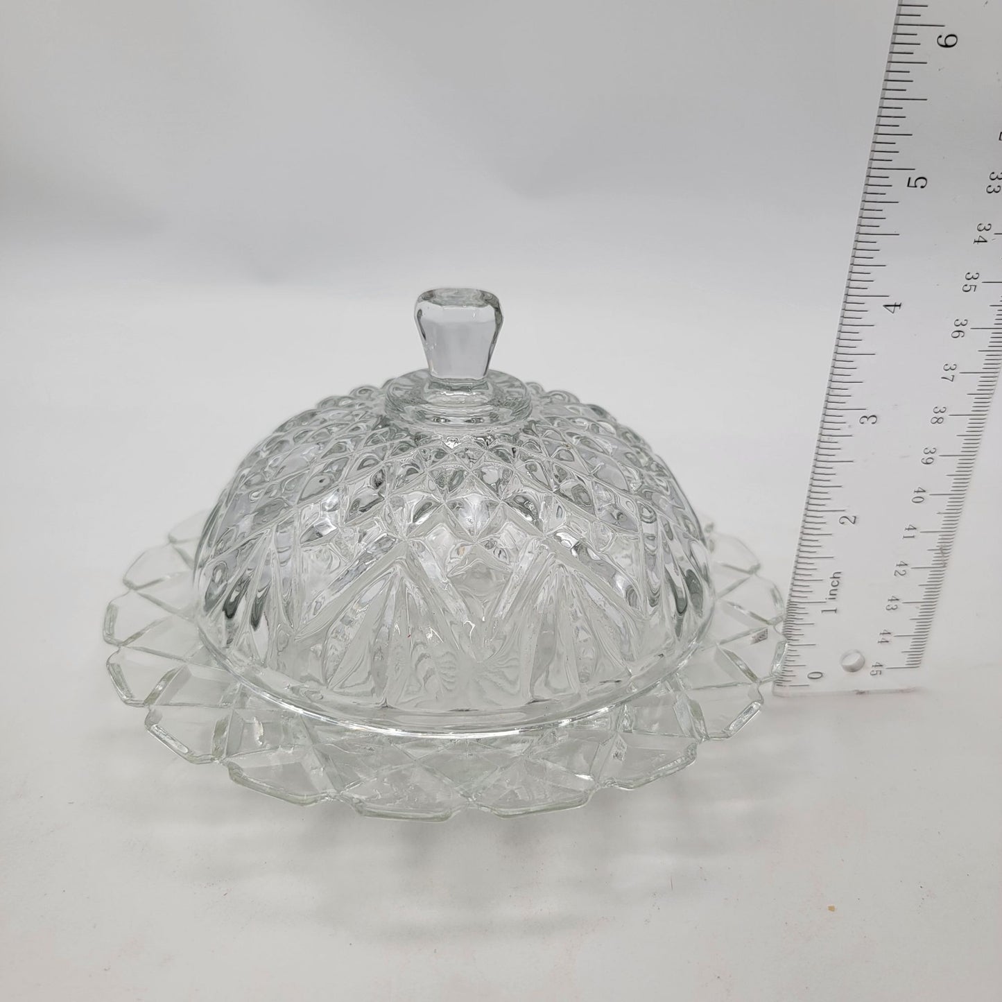Vintage Anchor Hocking Prescut Clear Glass Butter Dish With Lid