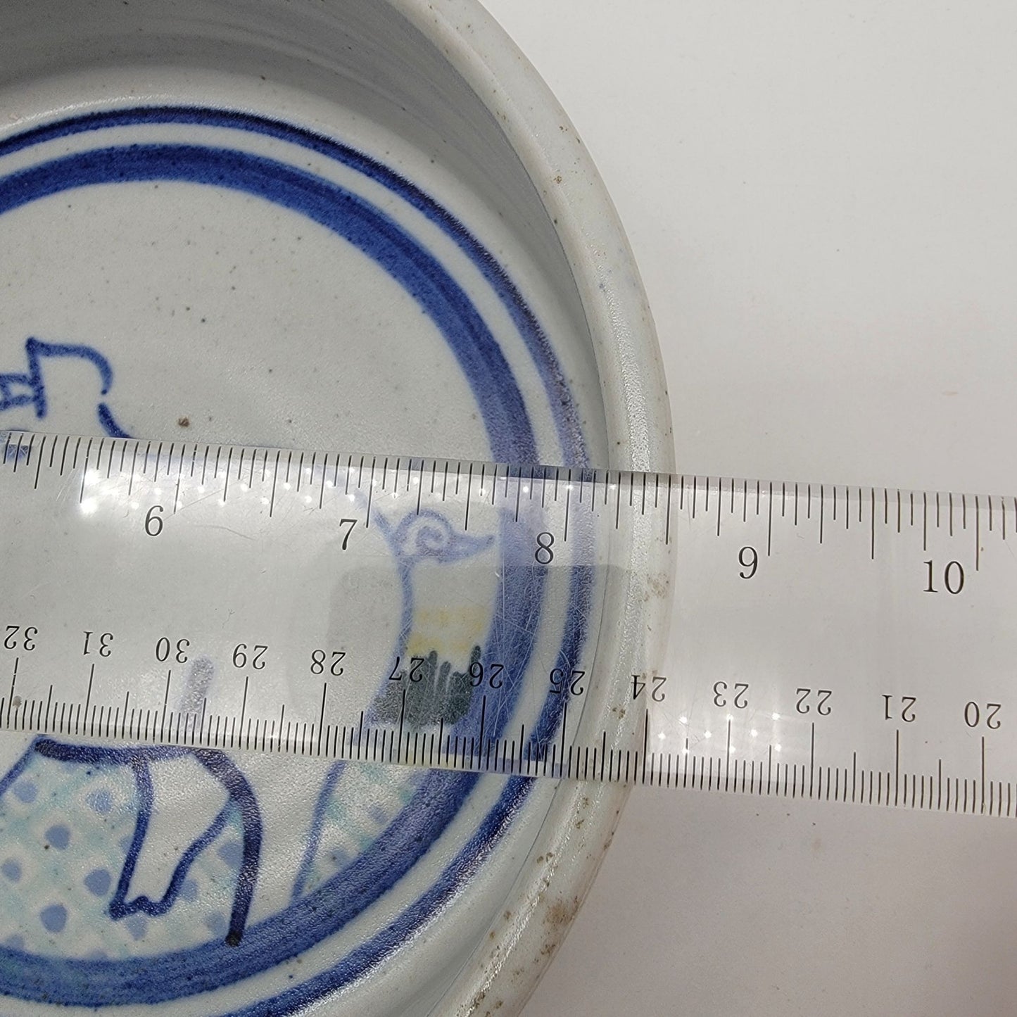 Vintage Signed Stoneware Pottery Dish Bowl With Pig Design