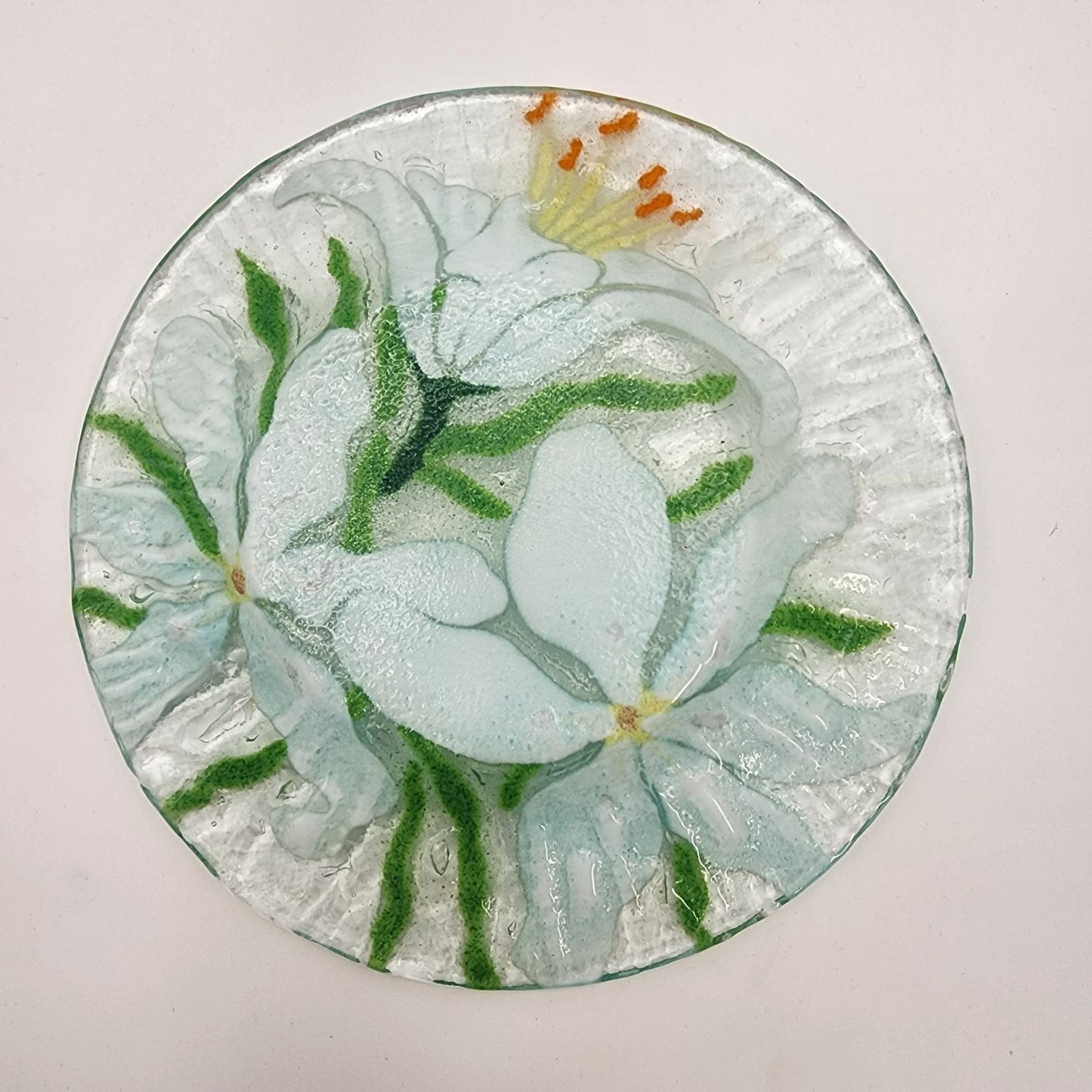 Sydenstricker Fused Glass Plate With Blue Flowers