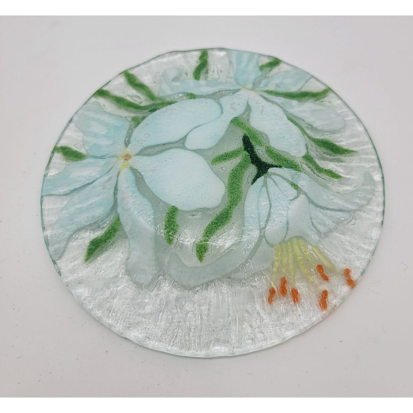 Sydenstricker Fused Glass Plate With Blue Flowers