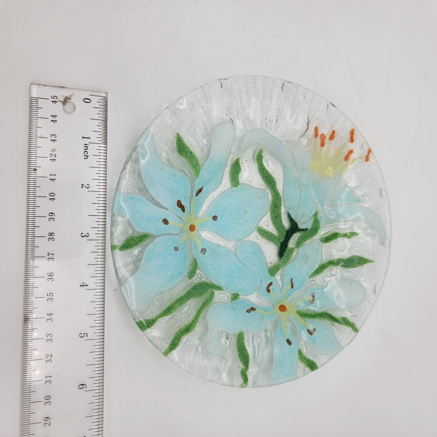 Sydenstricker Fused Glass Plate With Blue Flowers