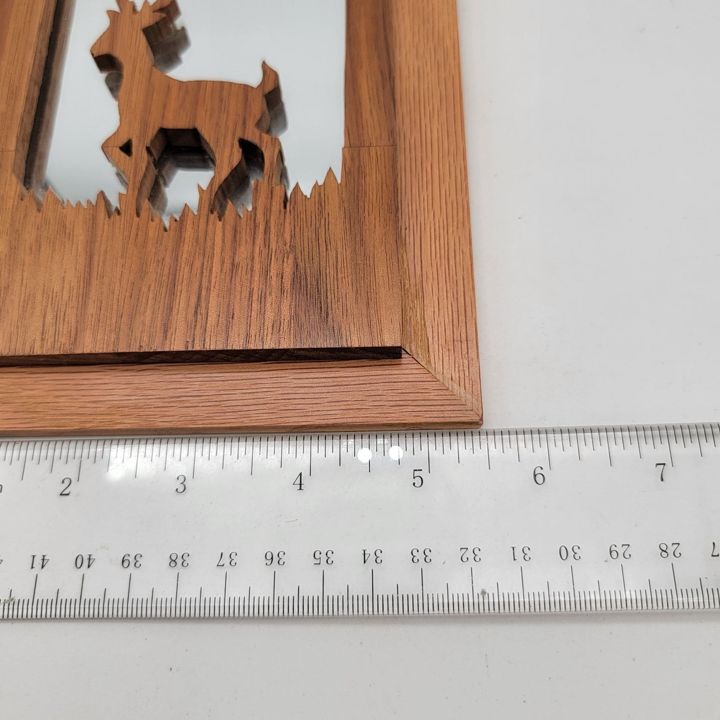 Vintage Handcrafted Wooden Deer Silhouette Wall Hanging With Mirror By Maurel O.