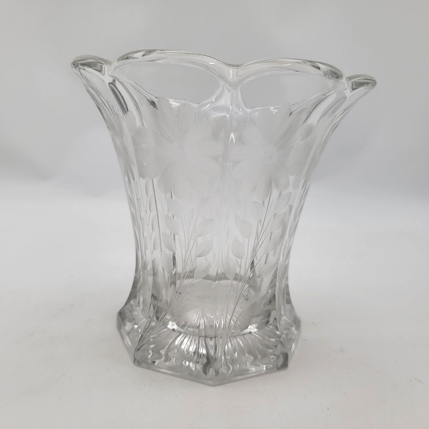 Vintage 1930's Glass Vase With Floral Etched Design