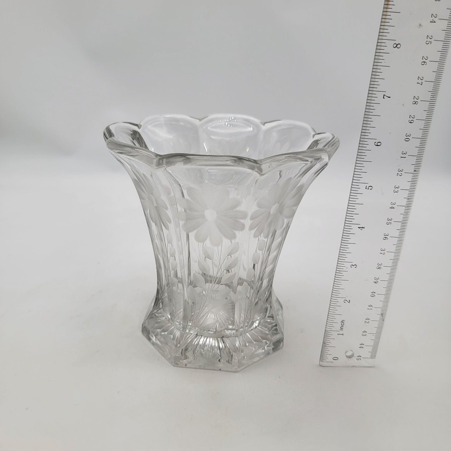 Vintage 1930's Glass Vase With Floral Etched Design