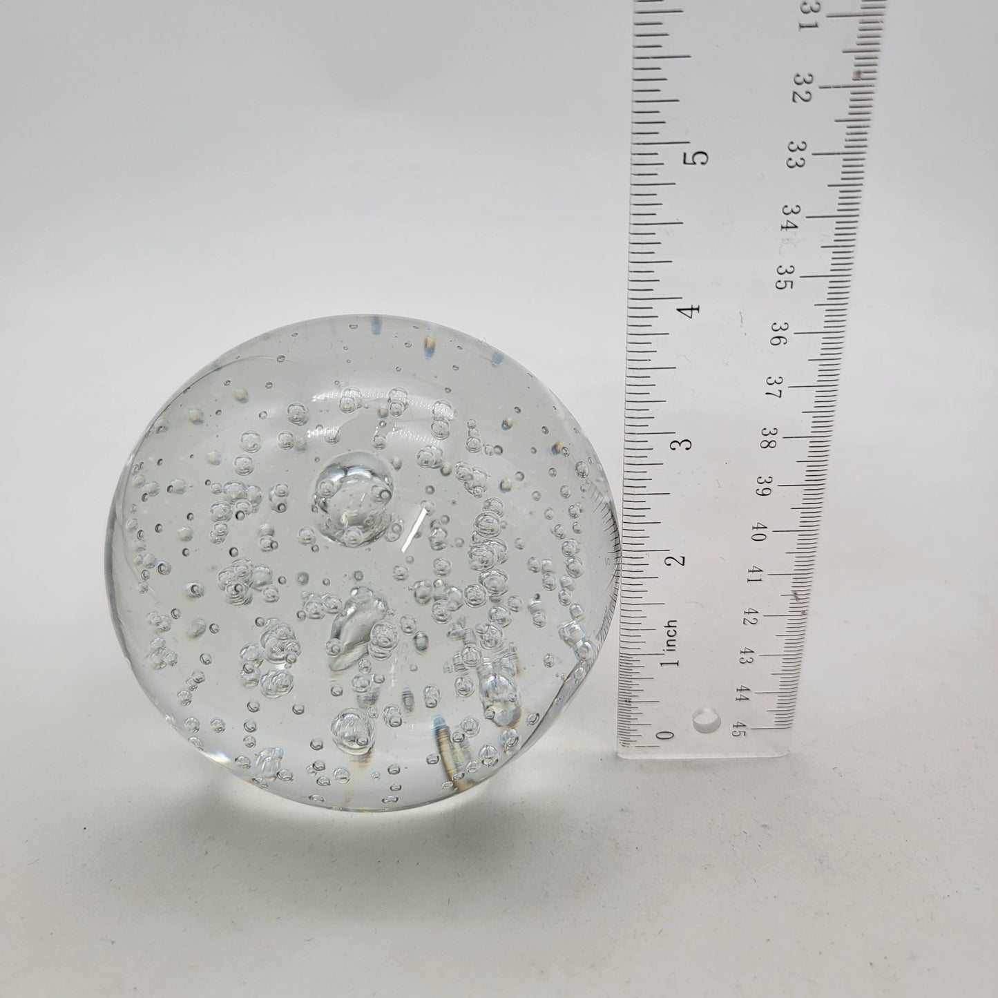 Clear Controlled Bubbles Art Glass Paperweight Round