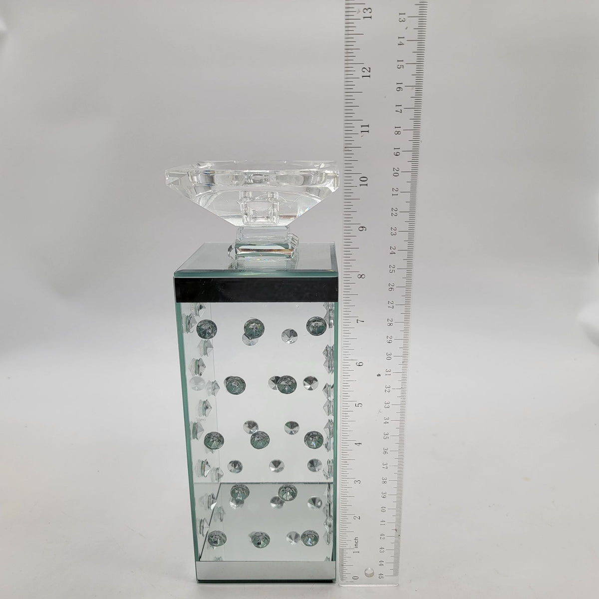 Glass Pillar Candle Holder with Floating Crystals