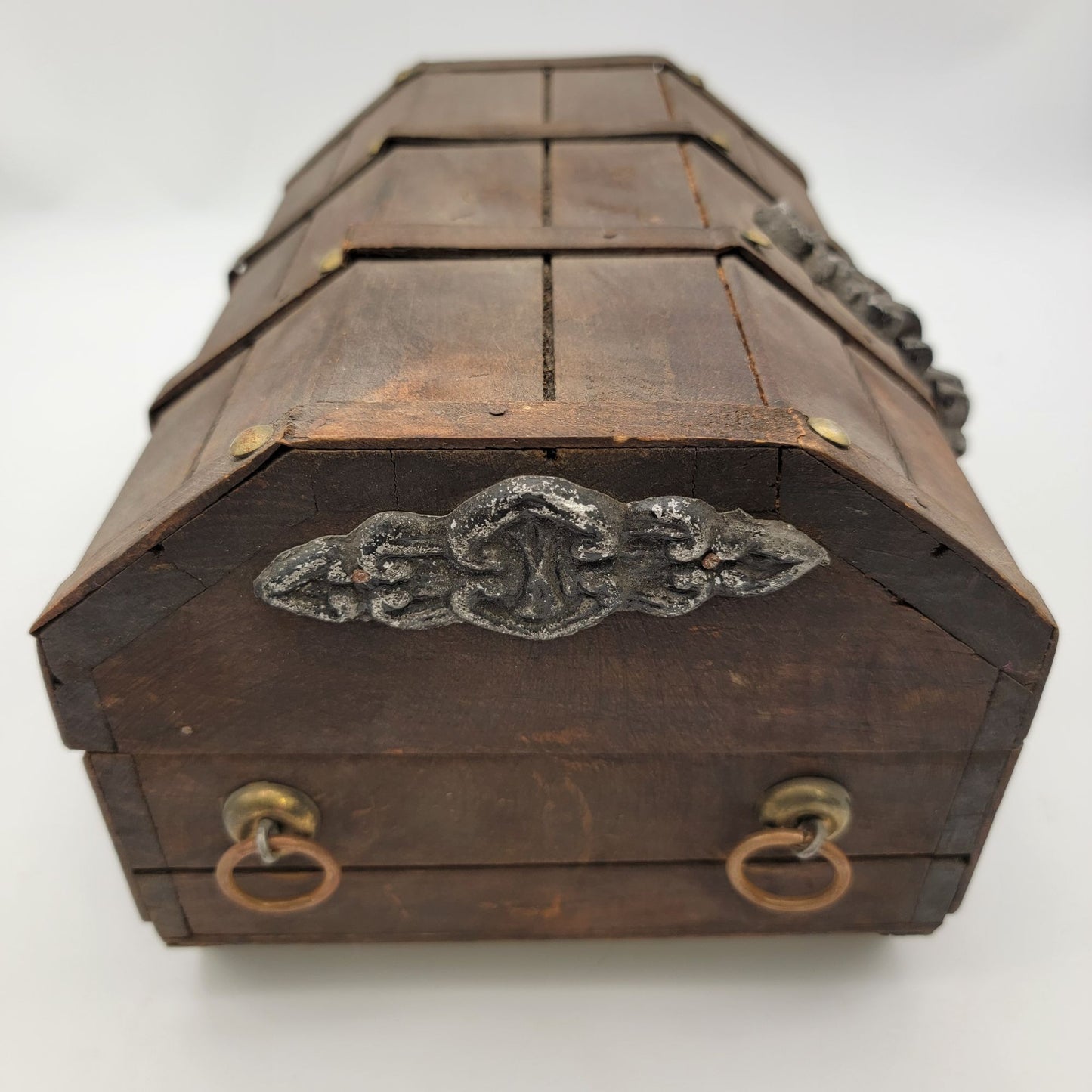 Vintage Wood Treasure Chest With Lion Head Handles
