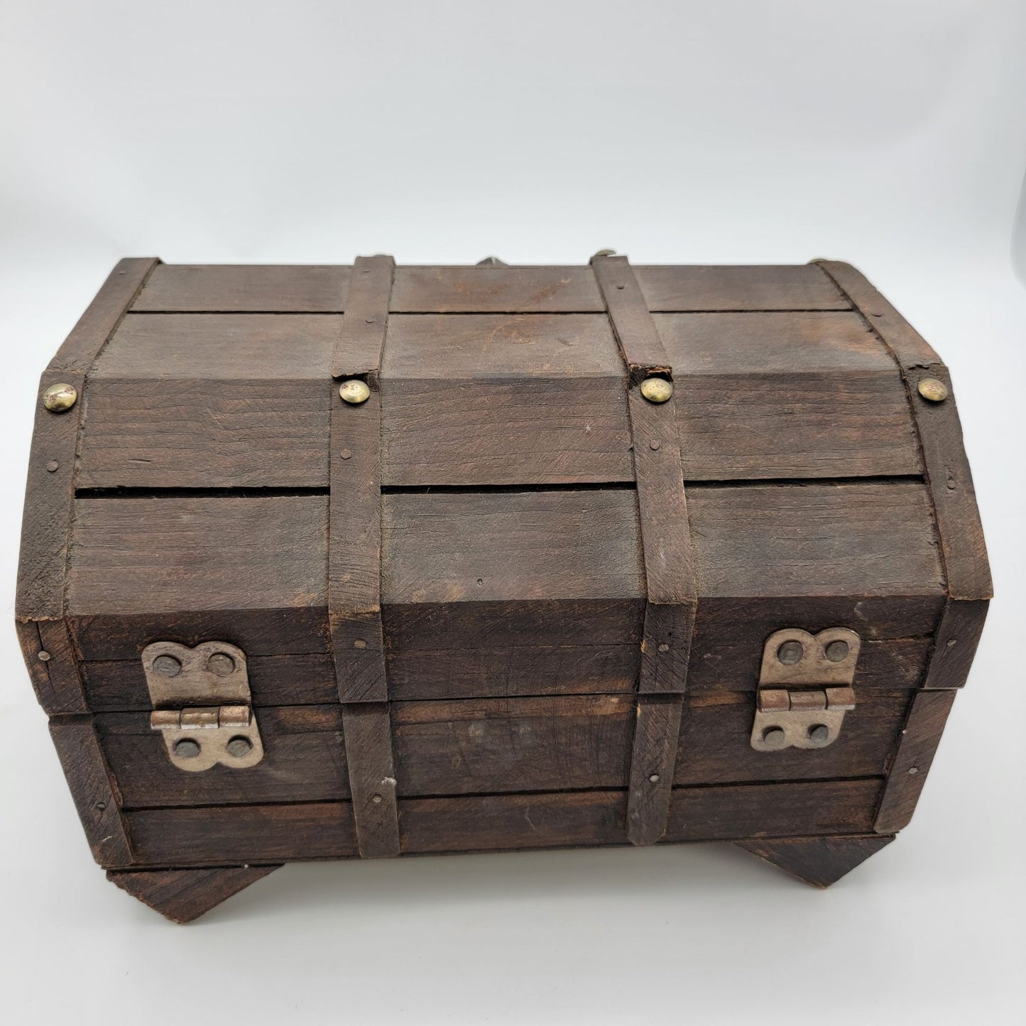 Vintage Wood Treasure Chest With Lion Head Handles