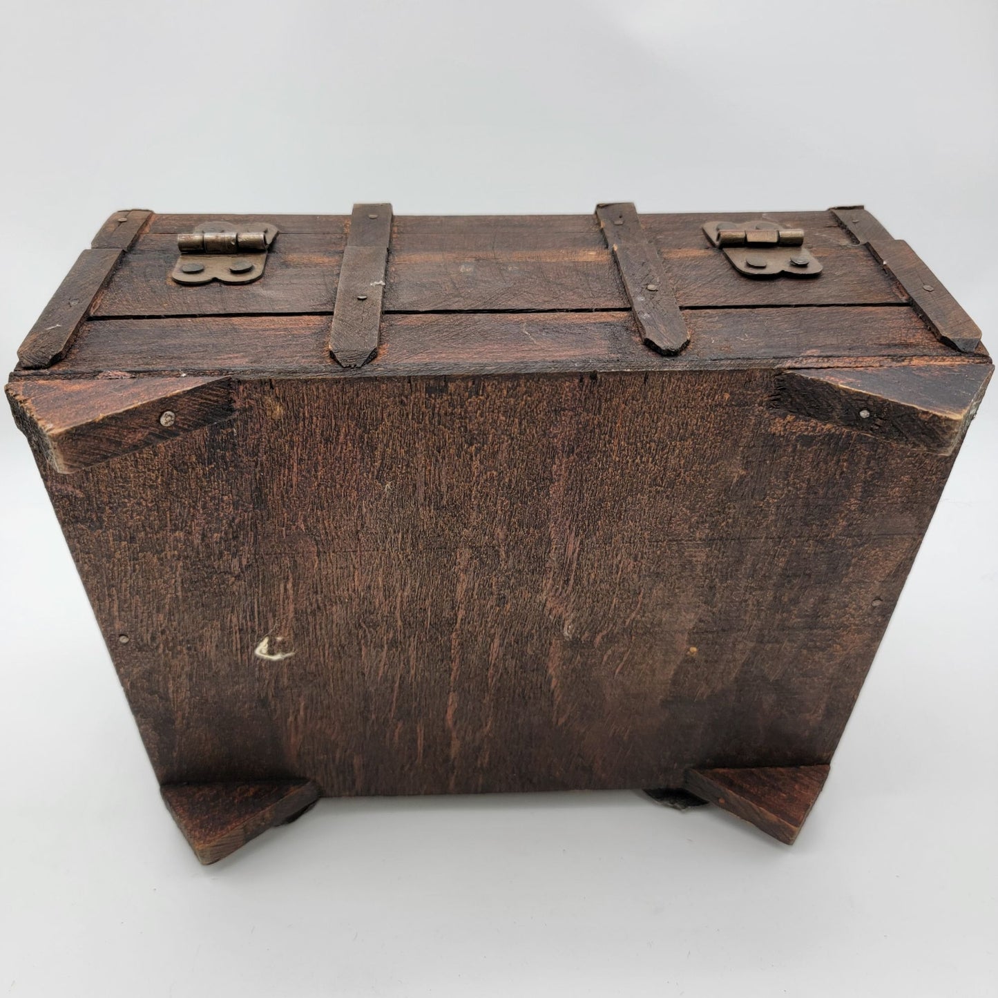 Vintage Wood Treasure Chest With Lion Head Handles