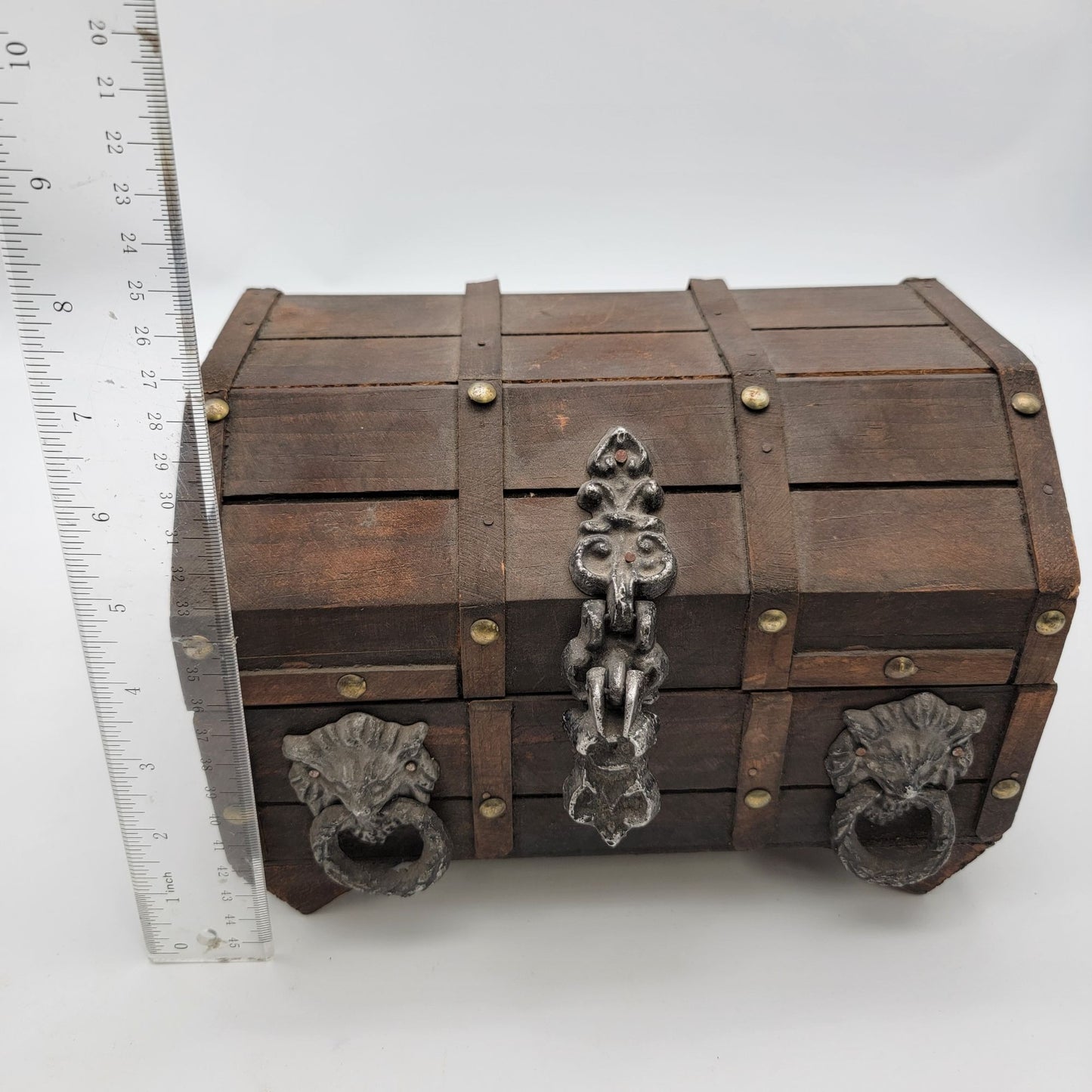 Vintage Wood Treasure Chest With Lion Head Handles