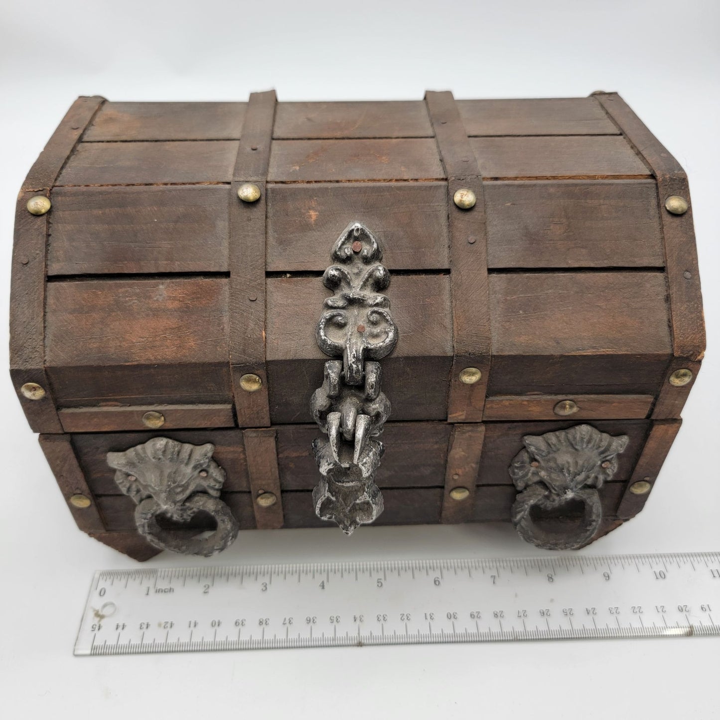 Vintage Wood Treasure Chest With Lion Head Handles