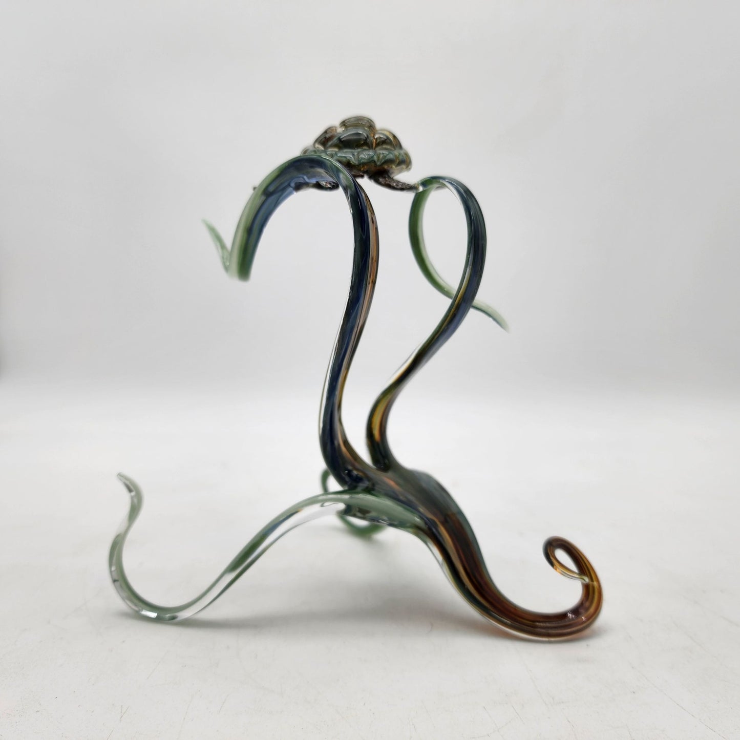 Handcrafted Blown Glass Sea Turtle Sculpture With Swirling Base