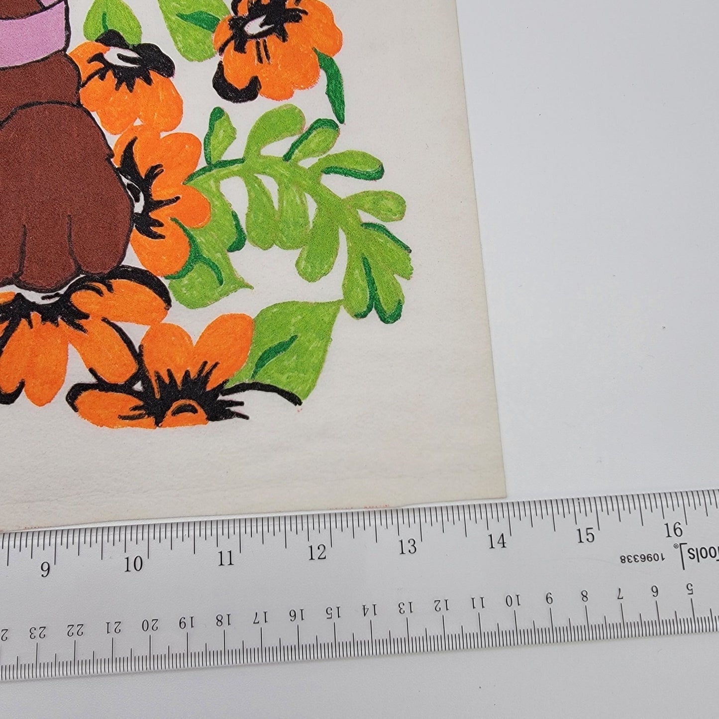 Vintage Hand-Painted Felt Cloth Art Cute Puppy Dog With Orange Flowers